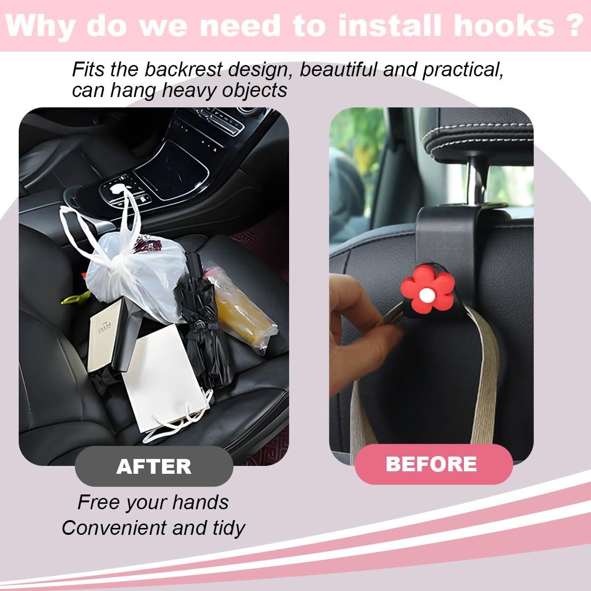 4 Ganchos para Reposacabezas de Coche KHGUZ Negro/Rojo