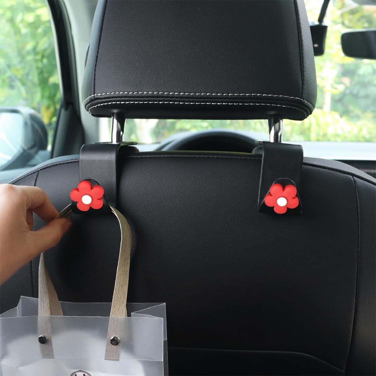 4 Ganchos para Reposacabezas de Coche KHGUZ Negro/Rojo