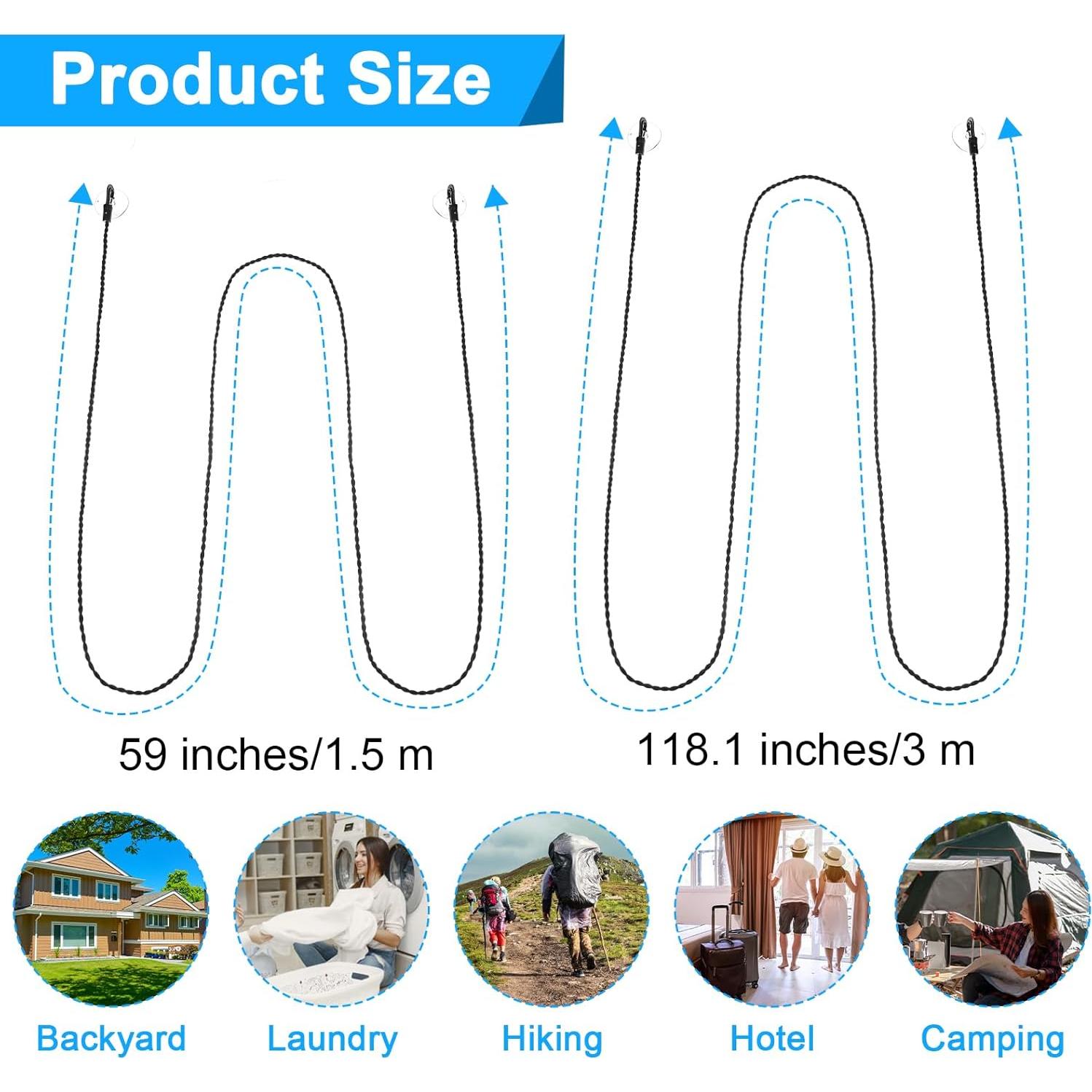 Línea de Ropa de Viaje Bremorou 1.5m y 3m Portátil con Ganchos