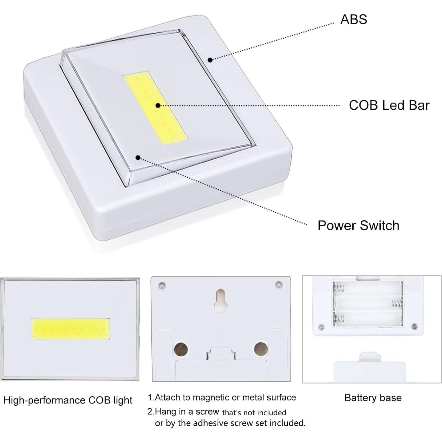 Luz de Armario LED TBTEEK 200 Lúmenes, Batería, 4 Pcs