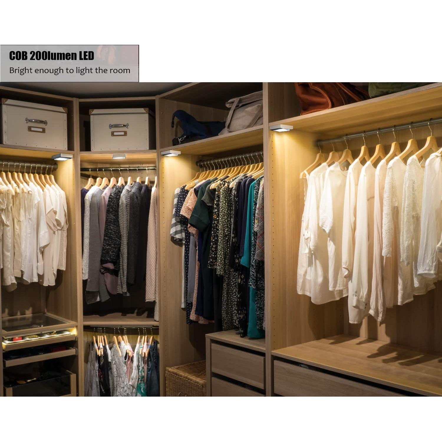 Luz de Armario LED TBTEEK 200 Lúmenes, Batería, 4 Pcs