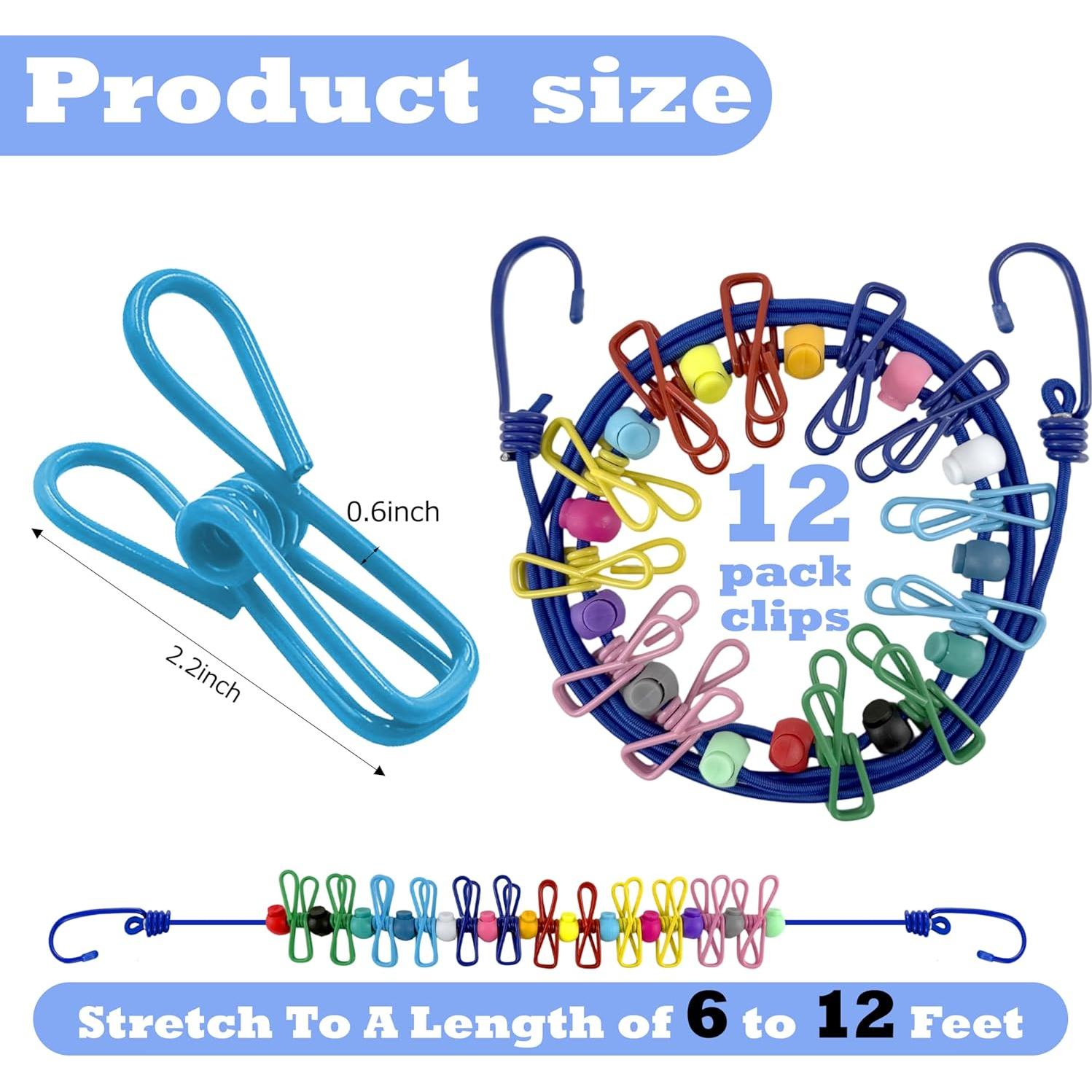 Cuerda de Ropa Portátil JHHSYU 3.05m con 12 Clips Azul