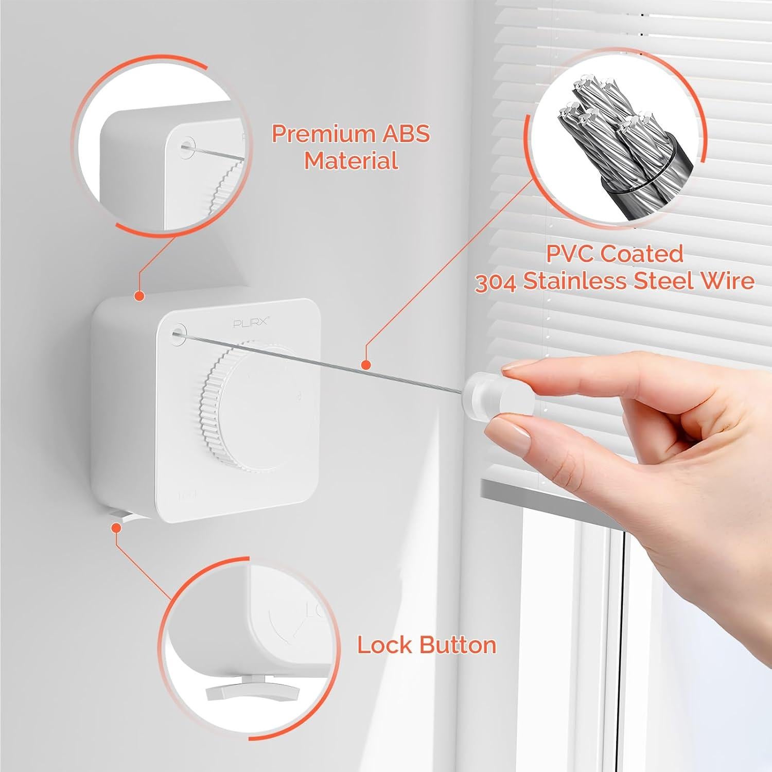 Cuerda de Ropa Retráctil PLIRX 4.2m Alta Resistencia Blanca