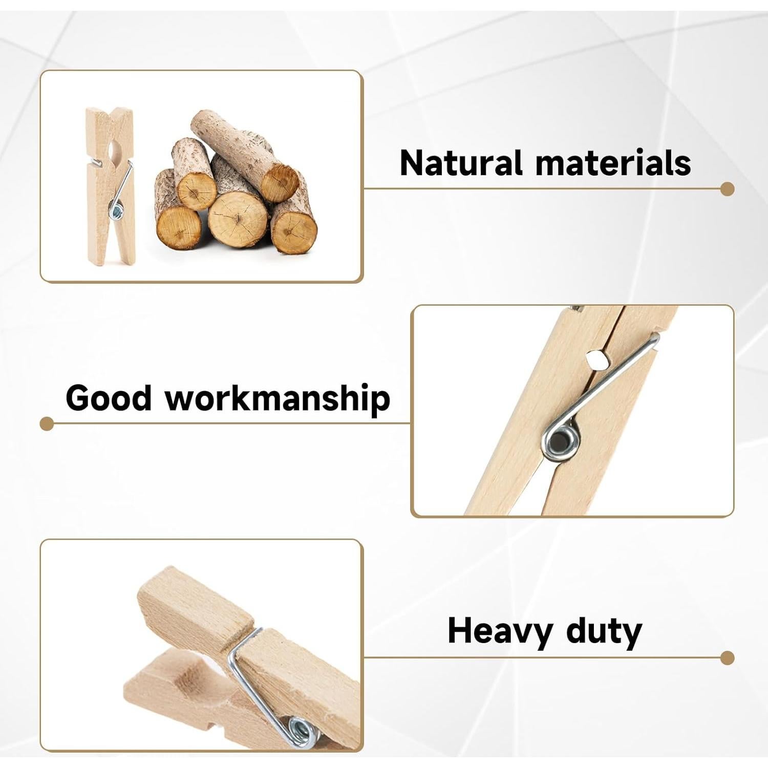 Pinzas de Madera Natural jijAcraft con Cuerda de Yute 100 Pcs