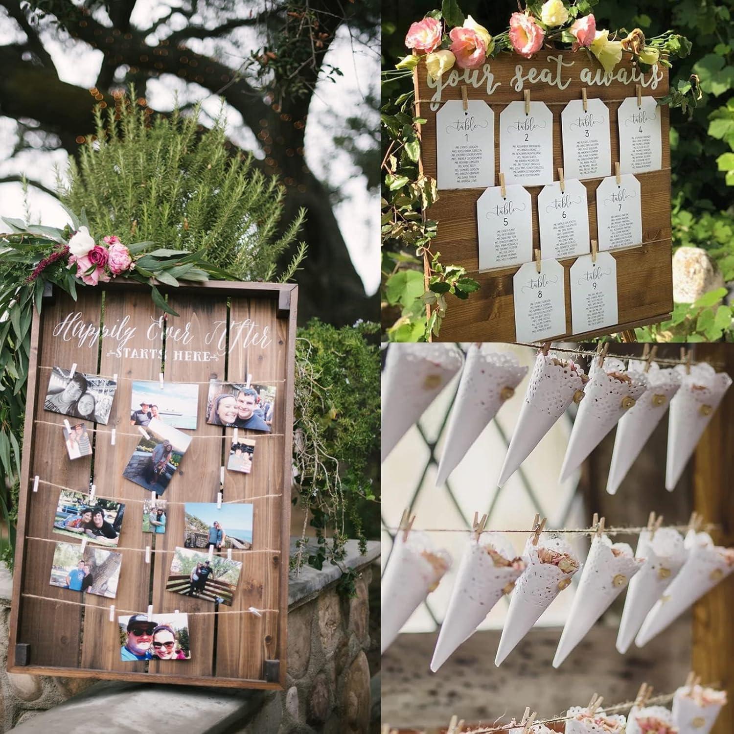 Pinzas de Madera Natural jijAcraft con Cuerda de Yute 100 Pcs