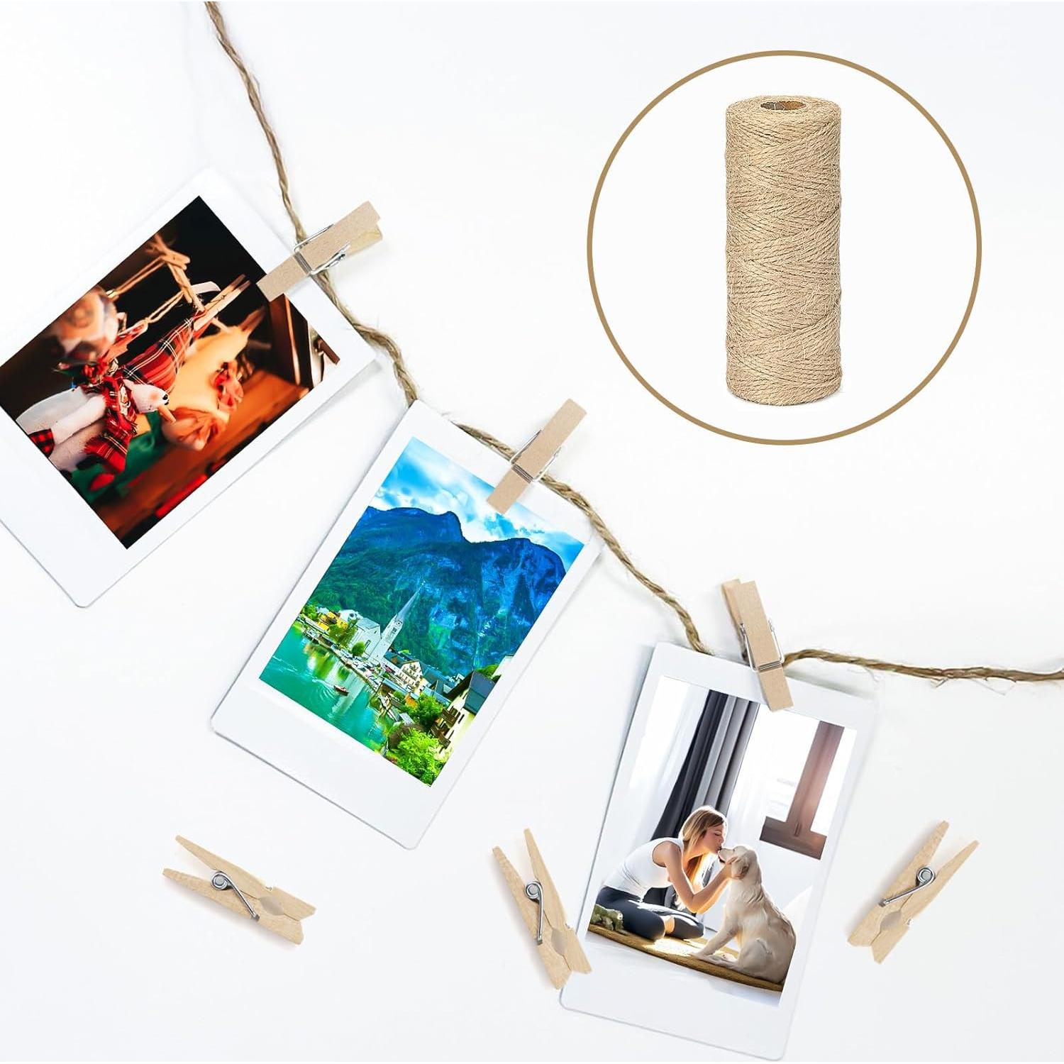 Pinzas de Madera Natural jijAcraft con Cuerda de Yute 100 Pcs