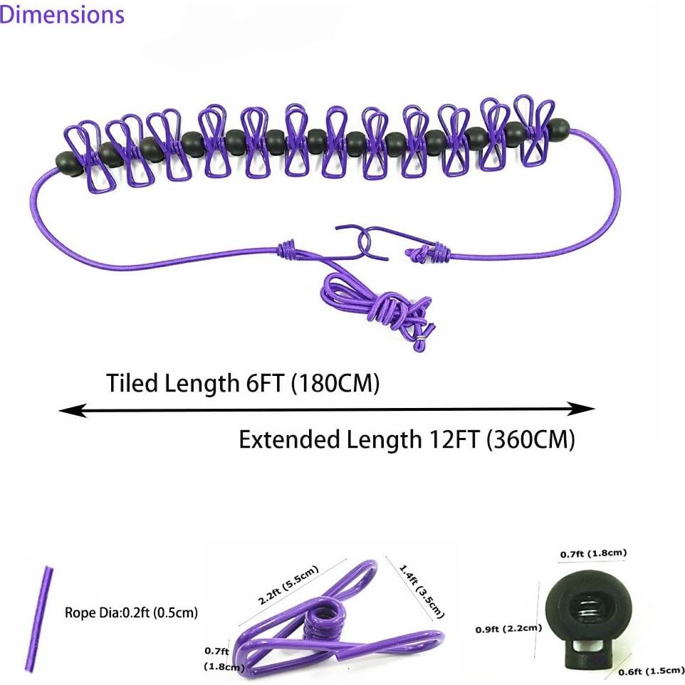 Cuerda de Ropa Elástica Starly 1.8m a 4m con Clips Antideslizantes