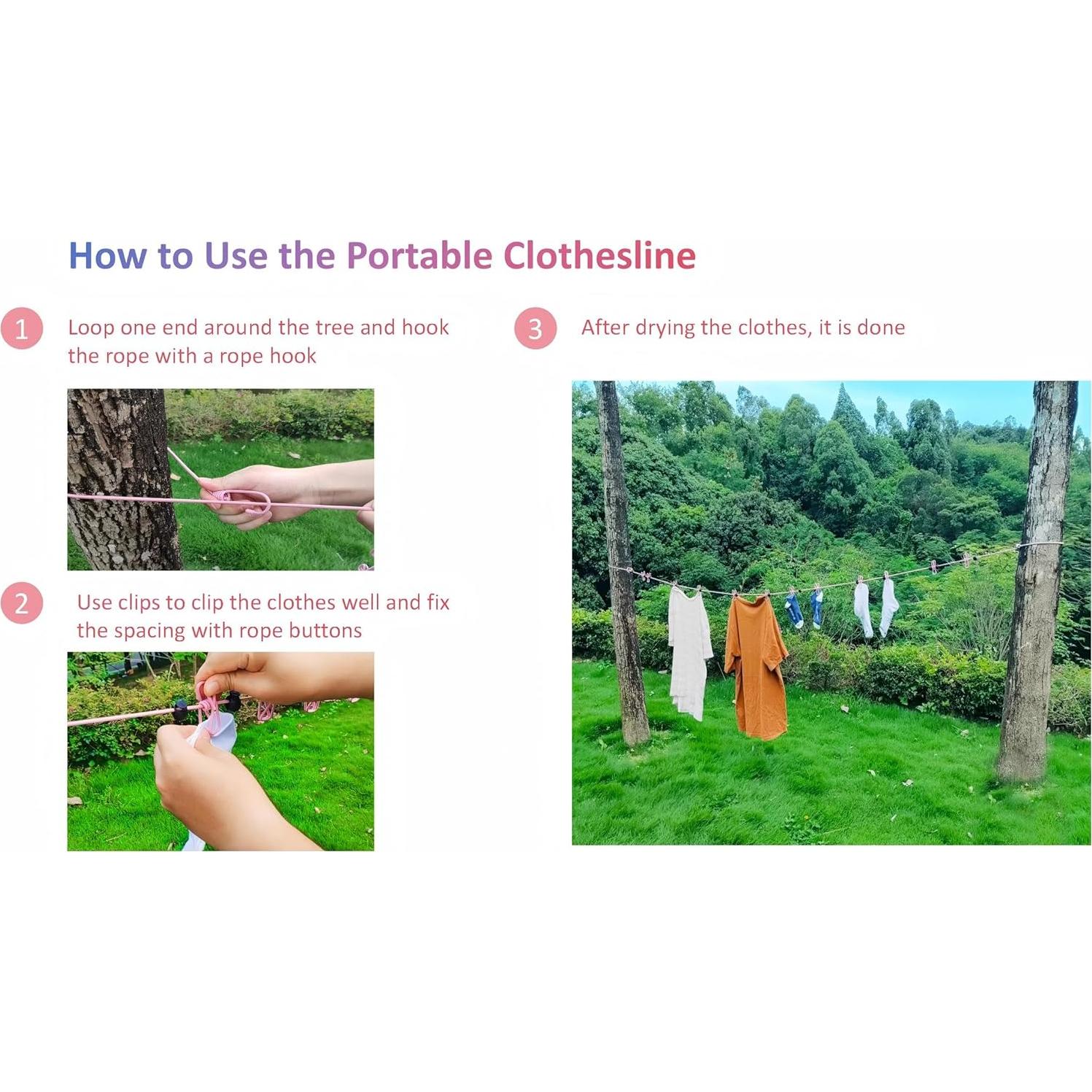 Cuerda de Ropa Retráctil Rosa Genérico 1.83-3.05m con Clips