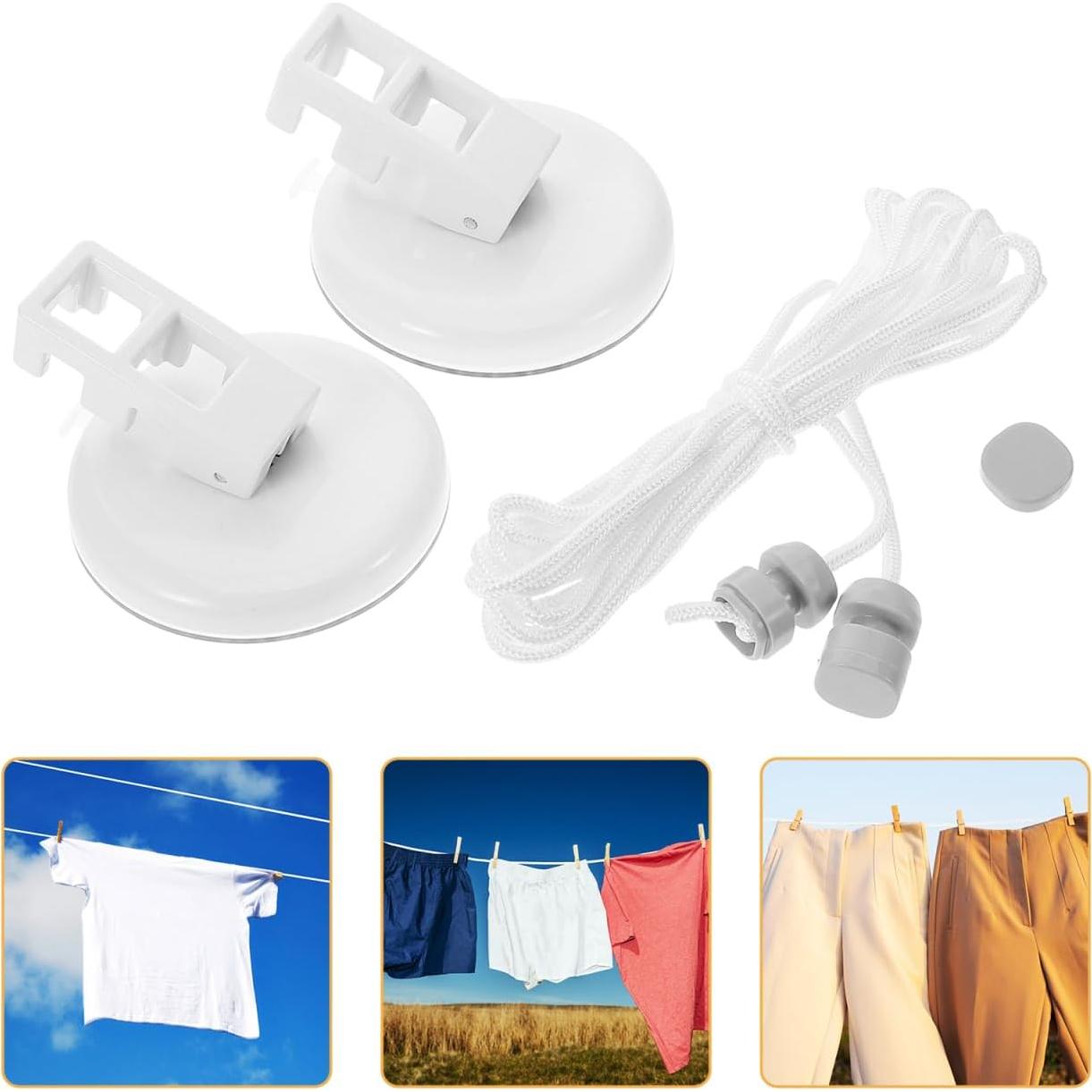 Cuerda de Ropa Portátil Garneck 5m con Ventosas - PVC Ajustable