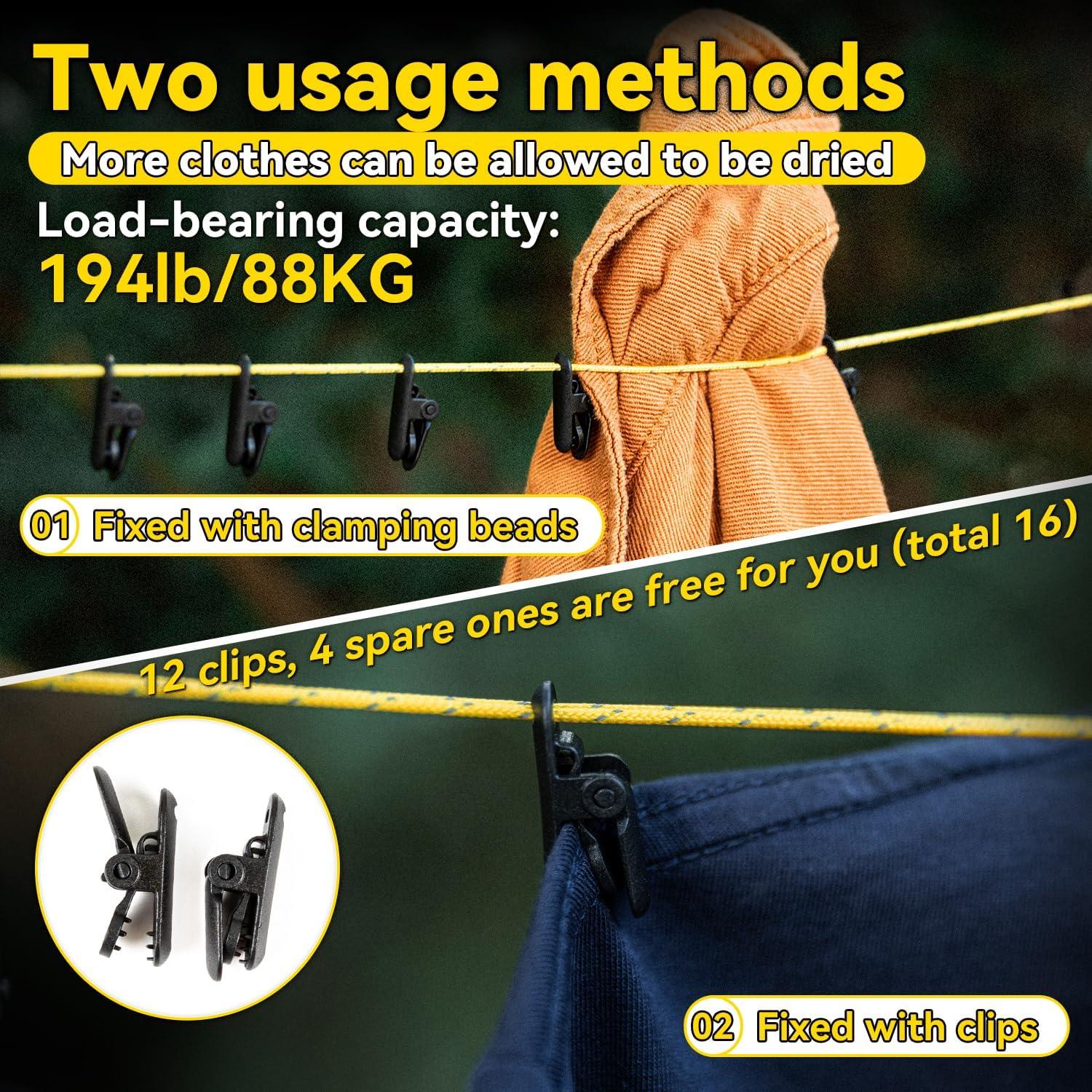 Línea de Ropa Portátil HIKEMAN 7m Ajustable con 16 Pinzas