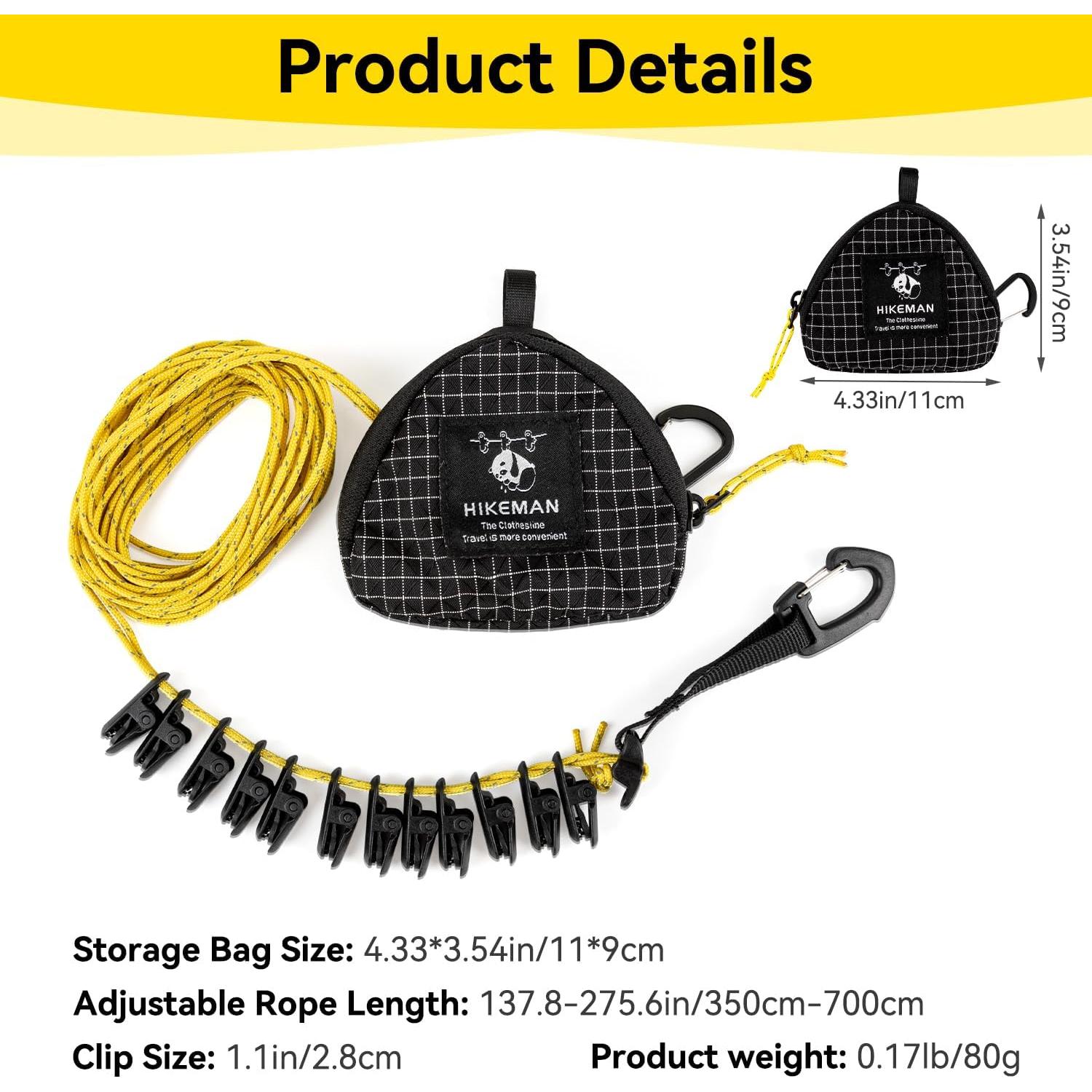 Línea de Ropa Portátil HIKEMAN 7m Ajustable con 16 Pinzas