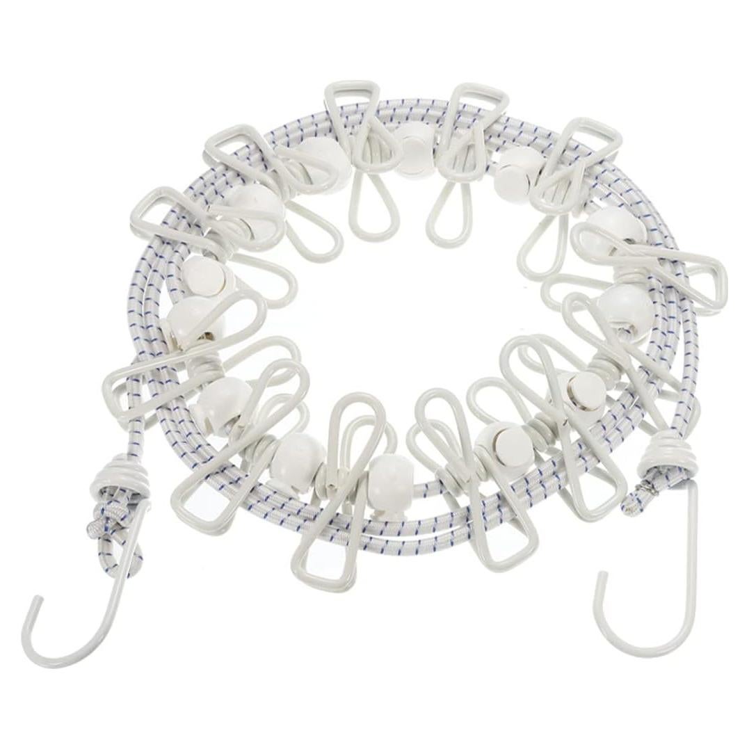 Cuerda de Ropa Elástica uxcell 1.85m con 12 Pinzas Blanca
