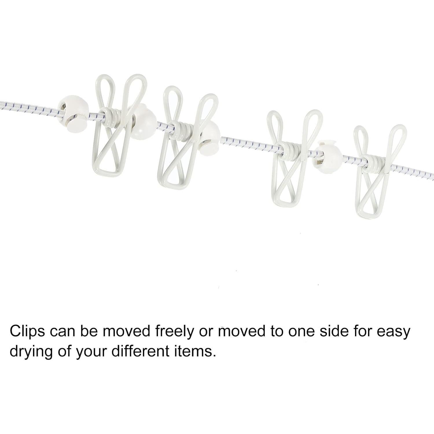 Cuerda de Ropa Elástica uxcell 1.85m con 12 Pinzas Blanca
