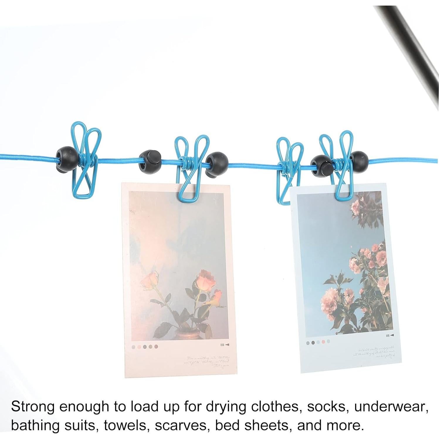 Cuerda de Ropa Elástica uxcell 1.85m con 12 Pinzas Blanca