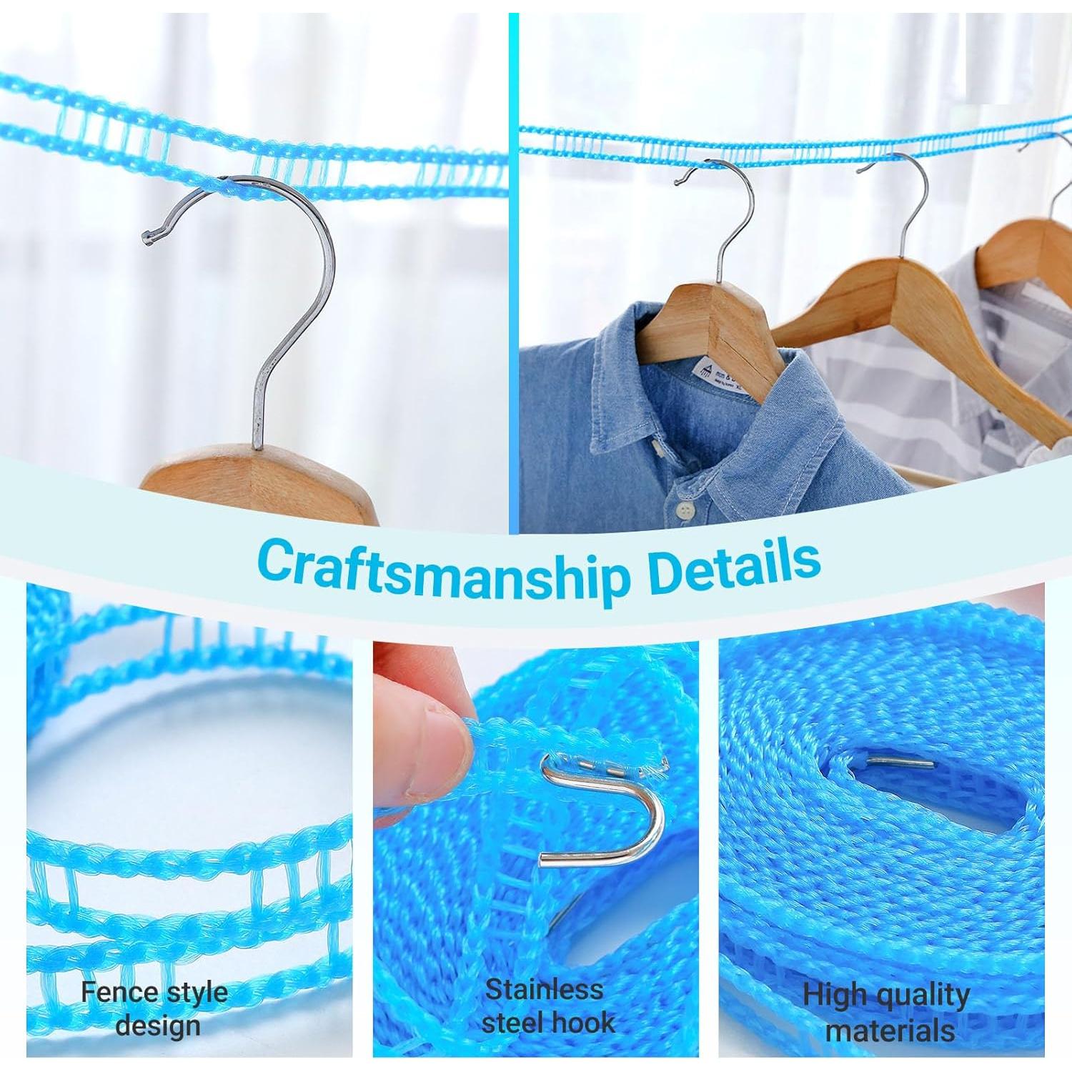 Cuerda de Ropa Portátil Qbunopn 8m Antideslizante con Ganchos