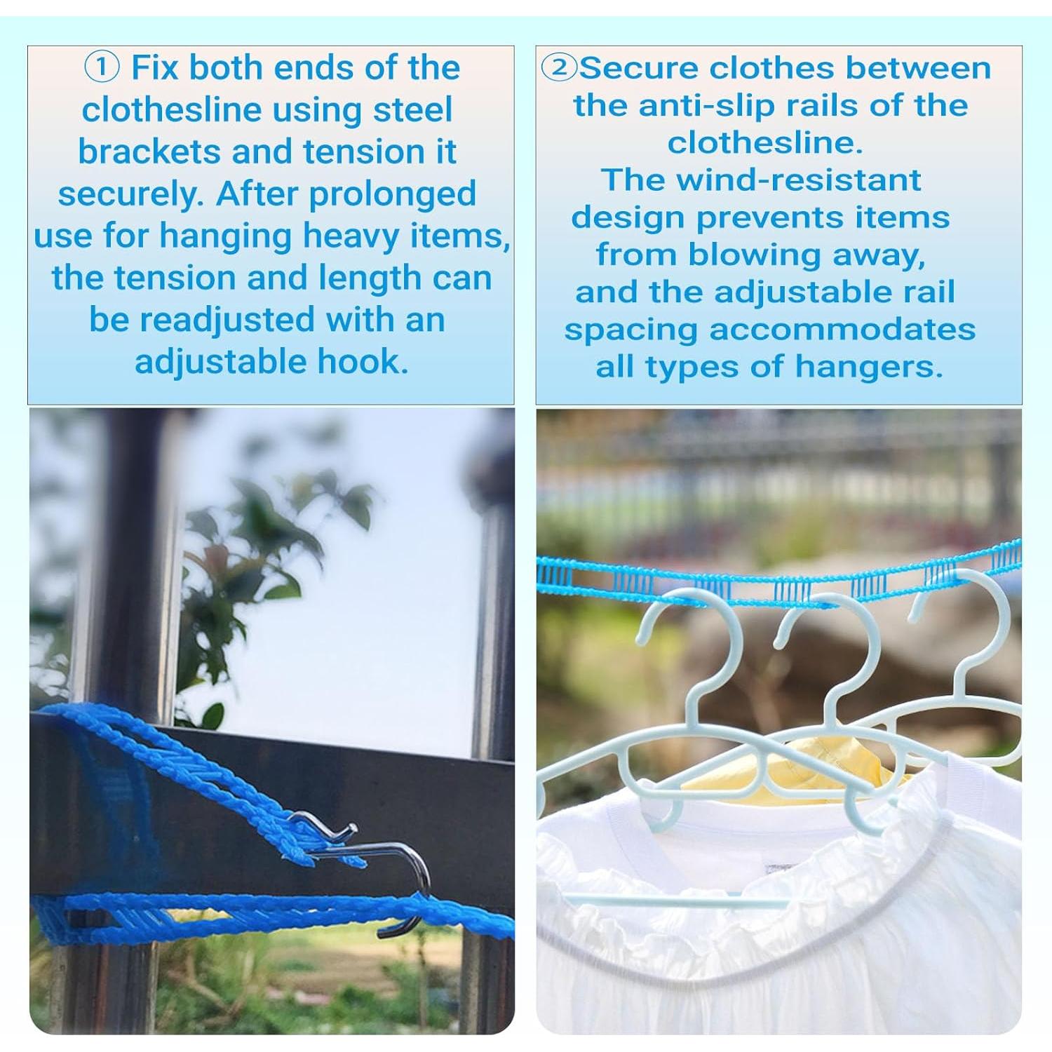 Cuerda de Ropa Portátil Qbunopn 8m Antideslizante con Ganchos