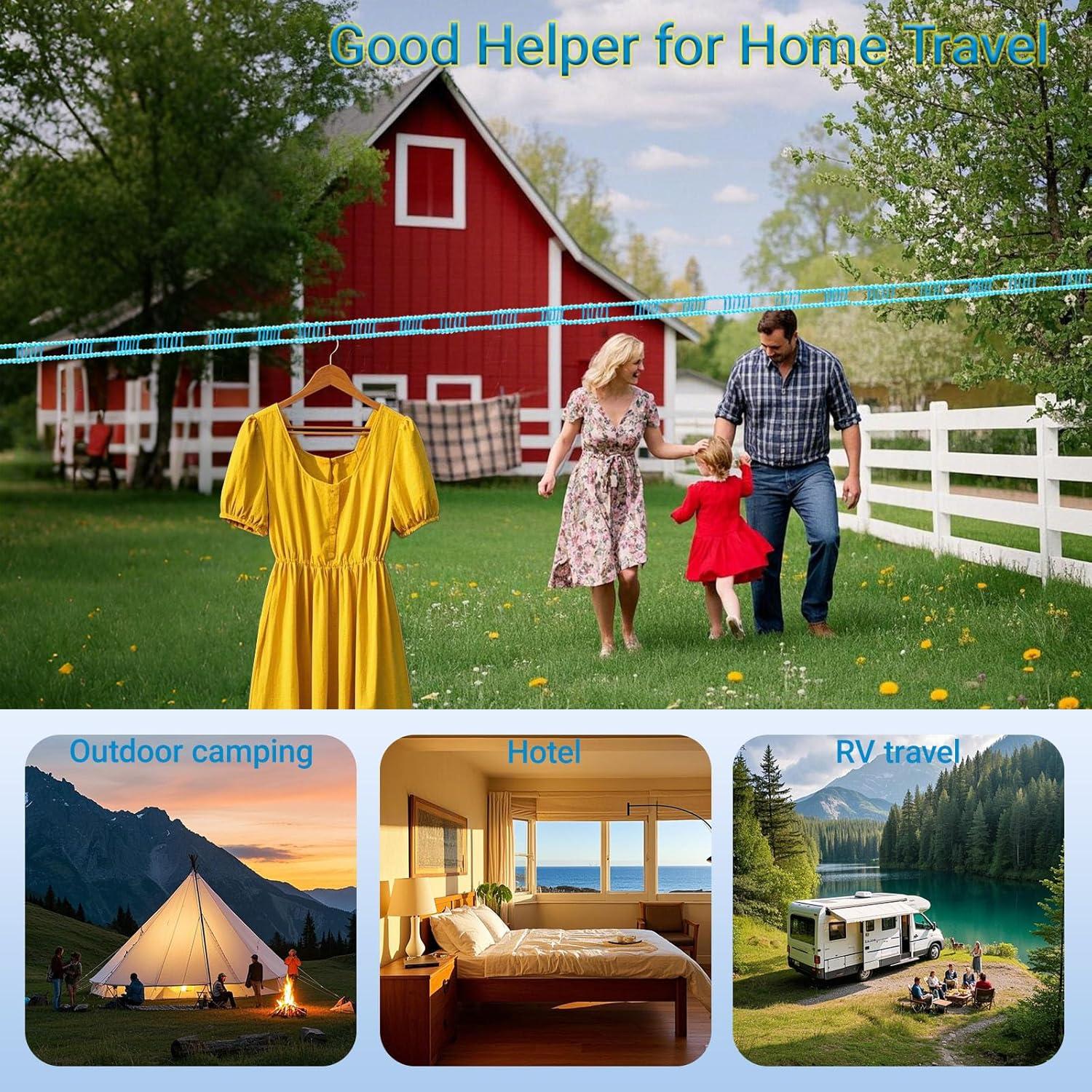 Cuerda de Ropa Portátil Qbunopn 8m Antideslizante con Ganchos