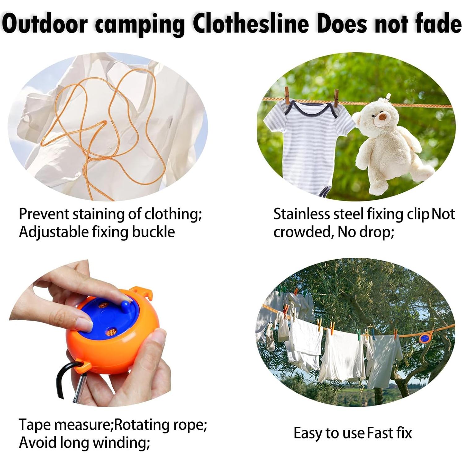 Cuerda de Ropa Retráctil 10M Paidiem con 20 Pinzas y 10 Tapones