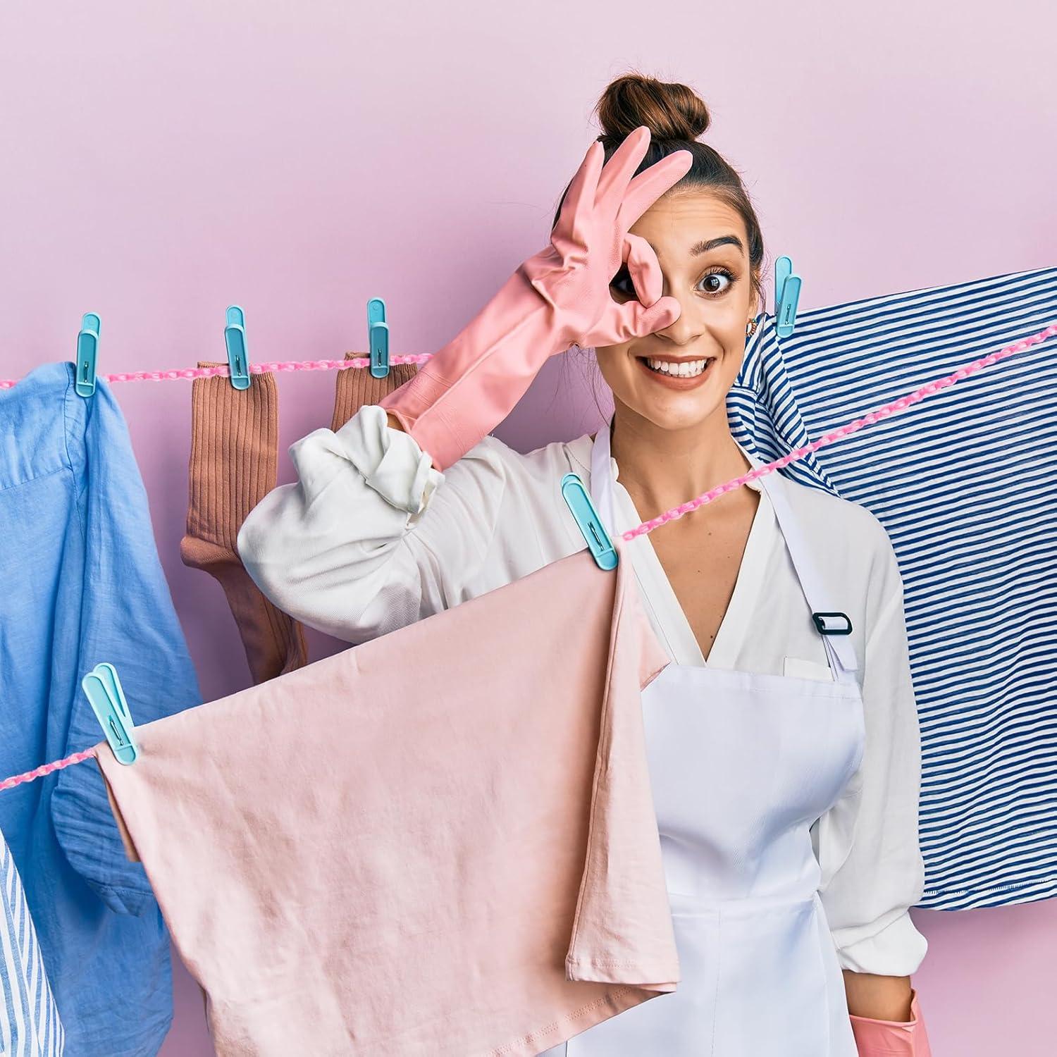 Cuerda de Ropa Portátil uxcell 8m Nylon Antideslizante Verde/Azul/Rosa