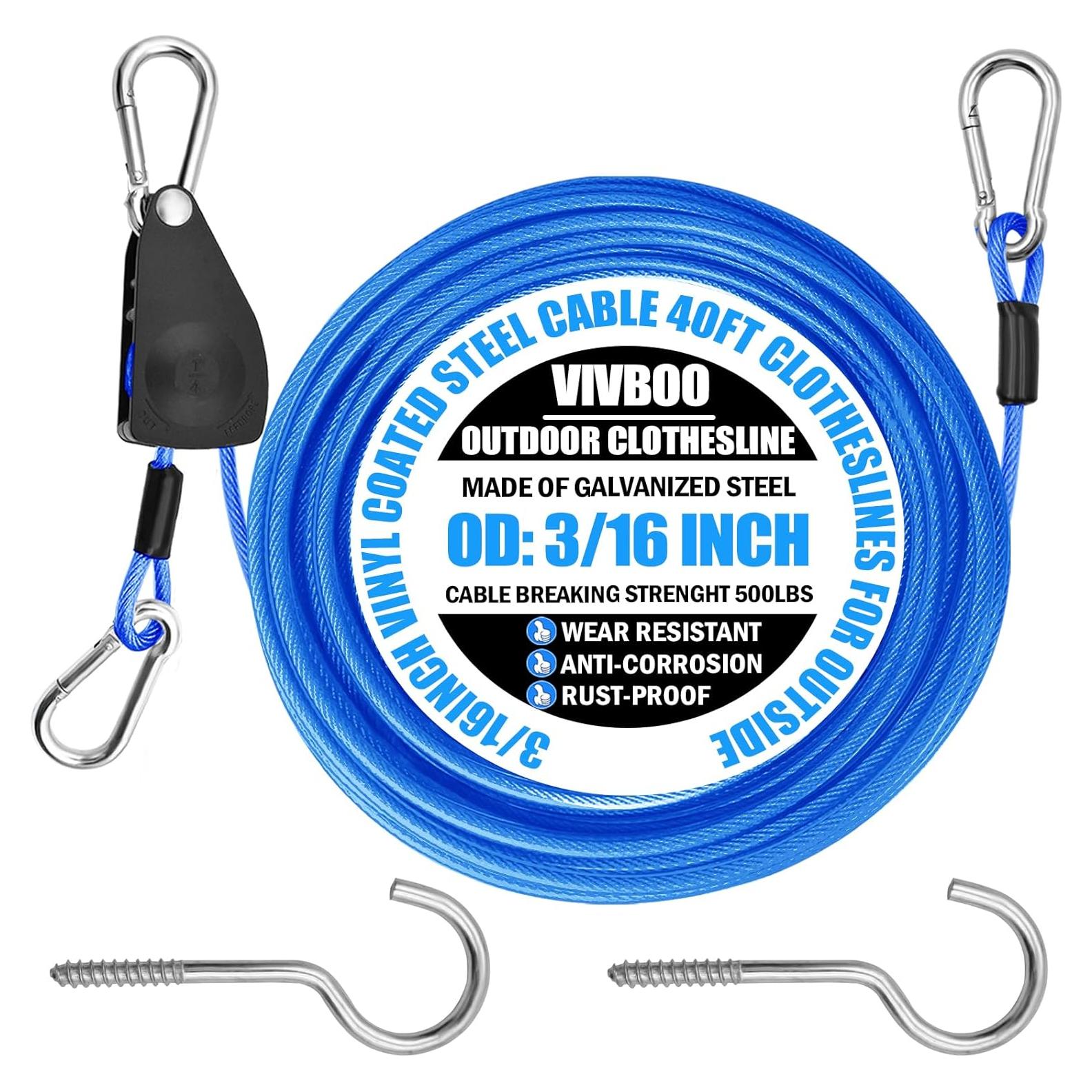 Línea de Ropa de 12.19 m VIVBOO con Ganchos de Metal