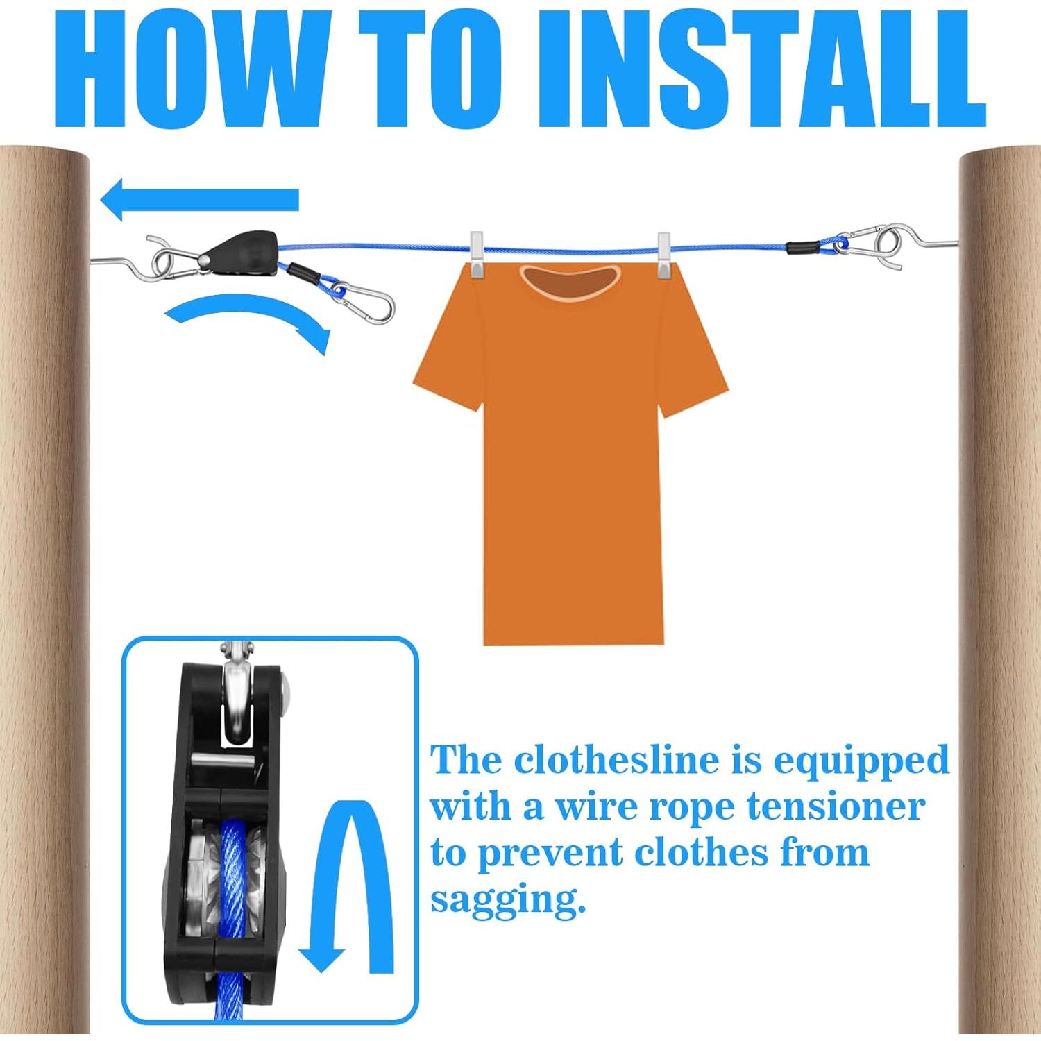 Línea de Ropa de 12.19 m VIVBOO con Ganchos de Metal