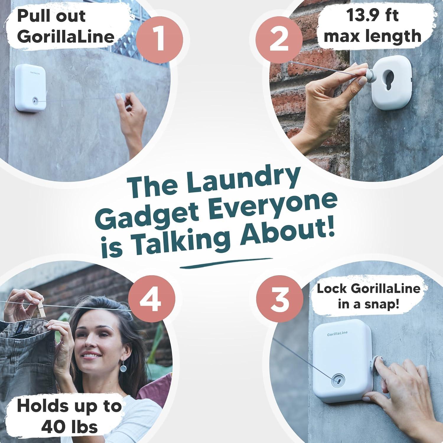 Cuerda de Ropa Retráctil GorillaLine 4.24m para Interiores y Exteriores