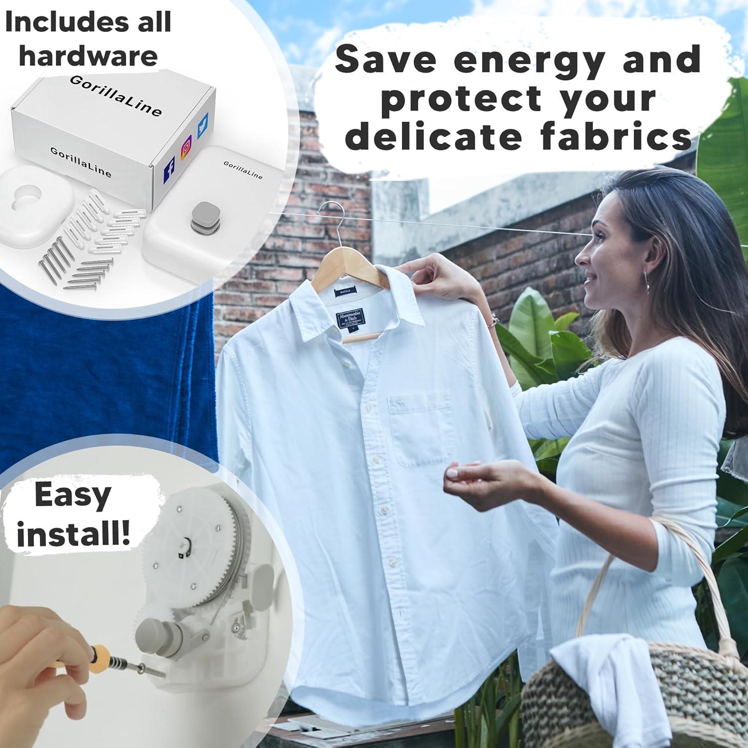 Cuerda de Ropa Retráctil GorillaLine 4.24m para Interiores y Exteriores