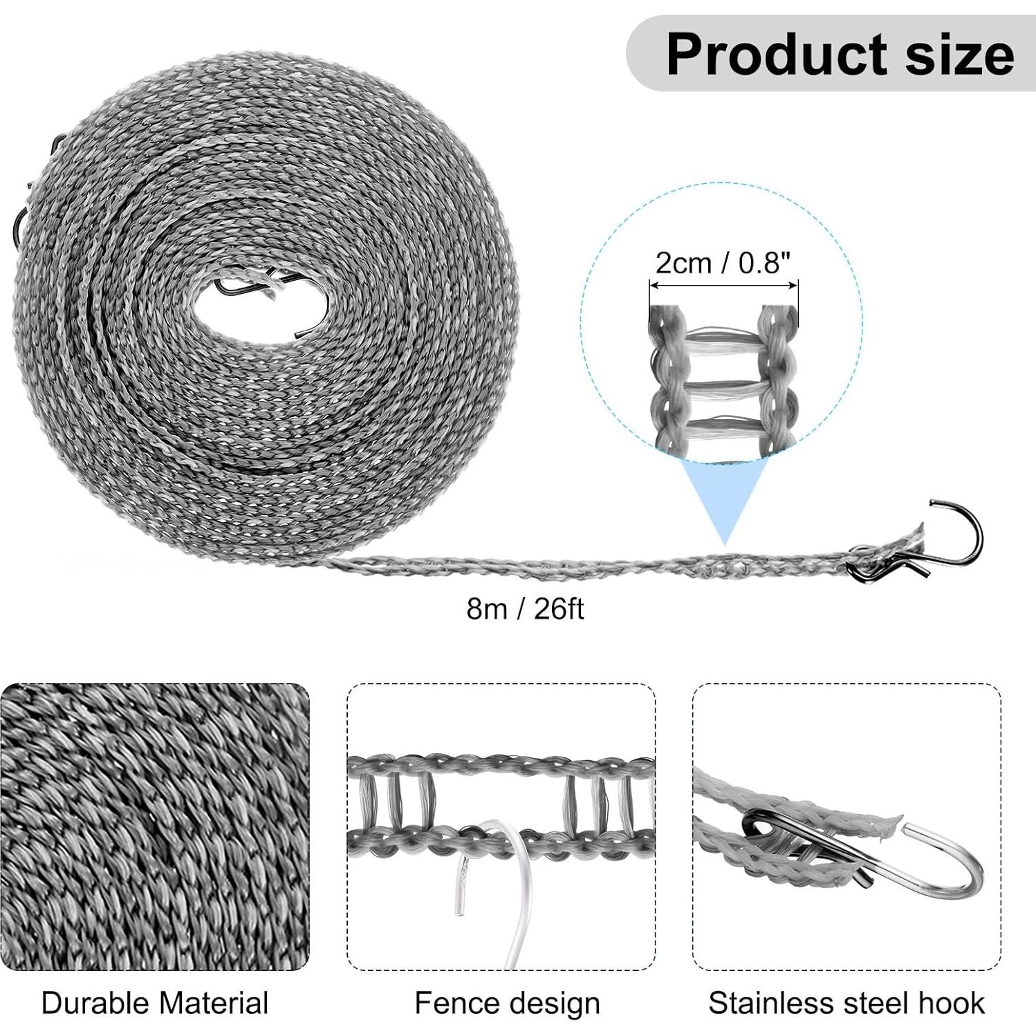 Cuerda de Secado Portátil uxcell 8M Antideslizante Gris