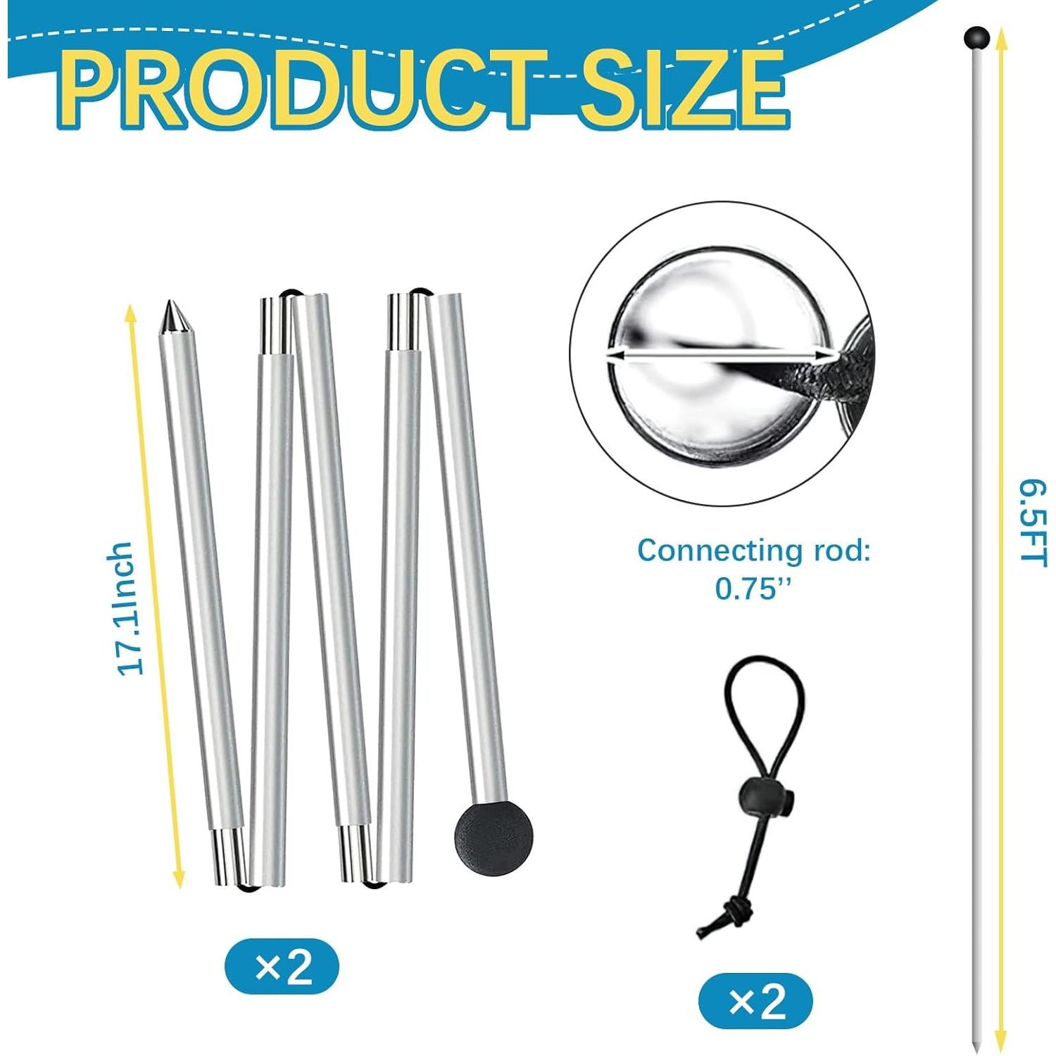 Postes de Aluminio Plegables UMARDOO para Tienda de Playa 1.98m