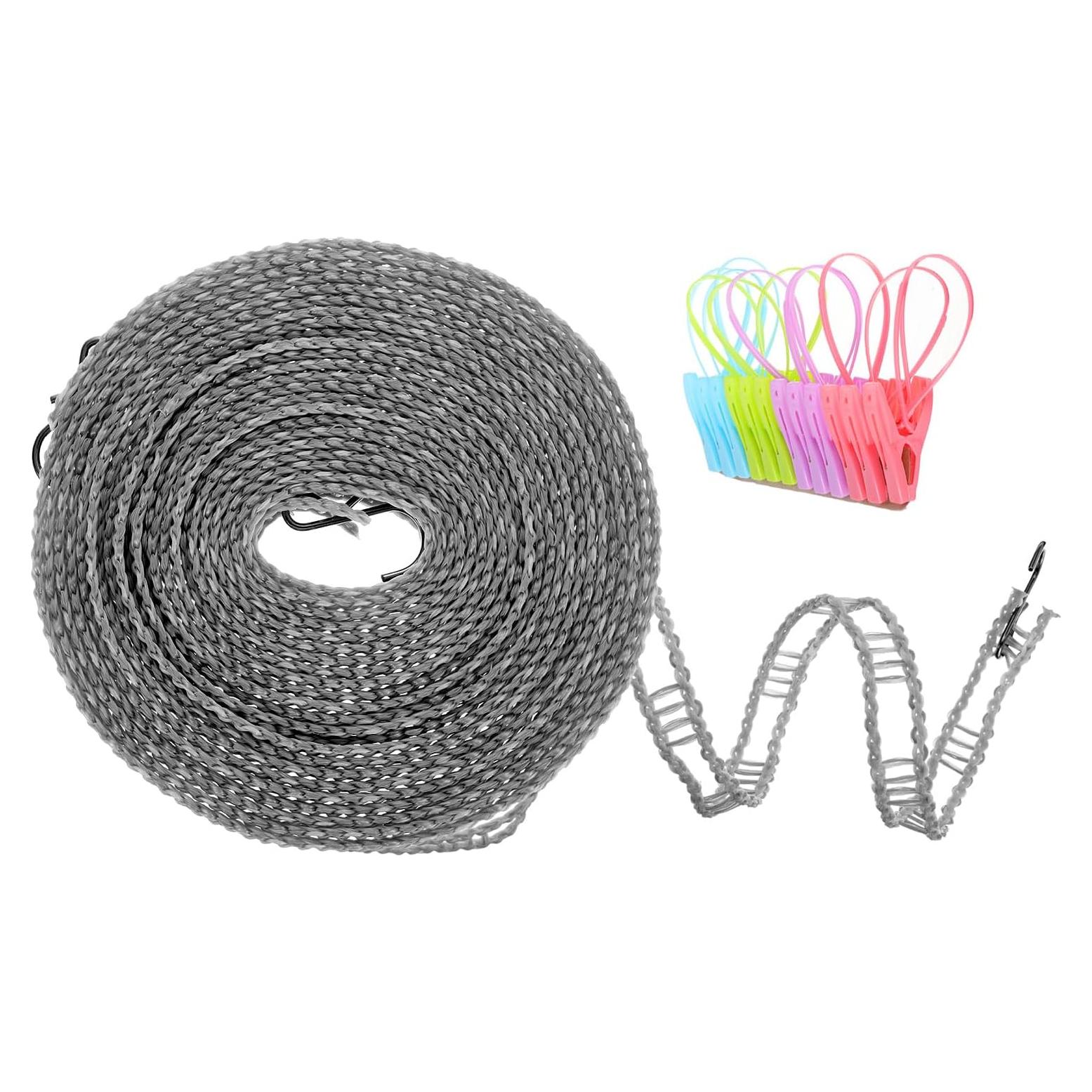 Cuerda de Secado Portátil uxcell 8m Antideslizante con 12 Clips