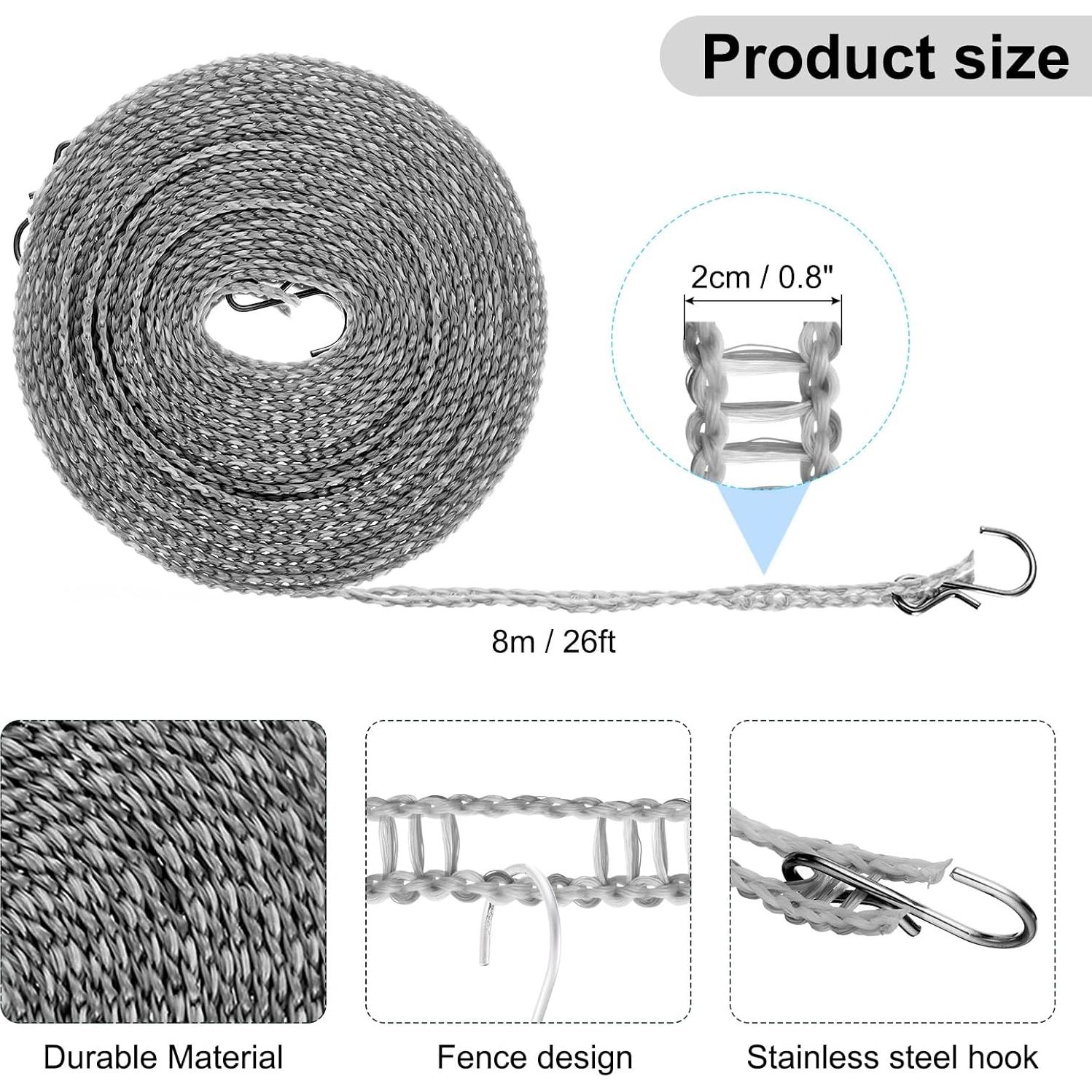 Cuerda de Secado Portátil uxcell 8m Antideslizante con 12 Clips