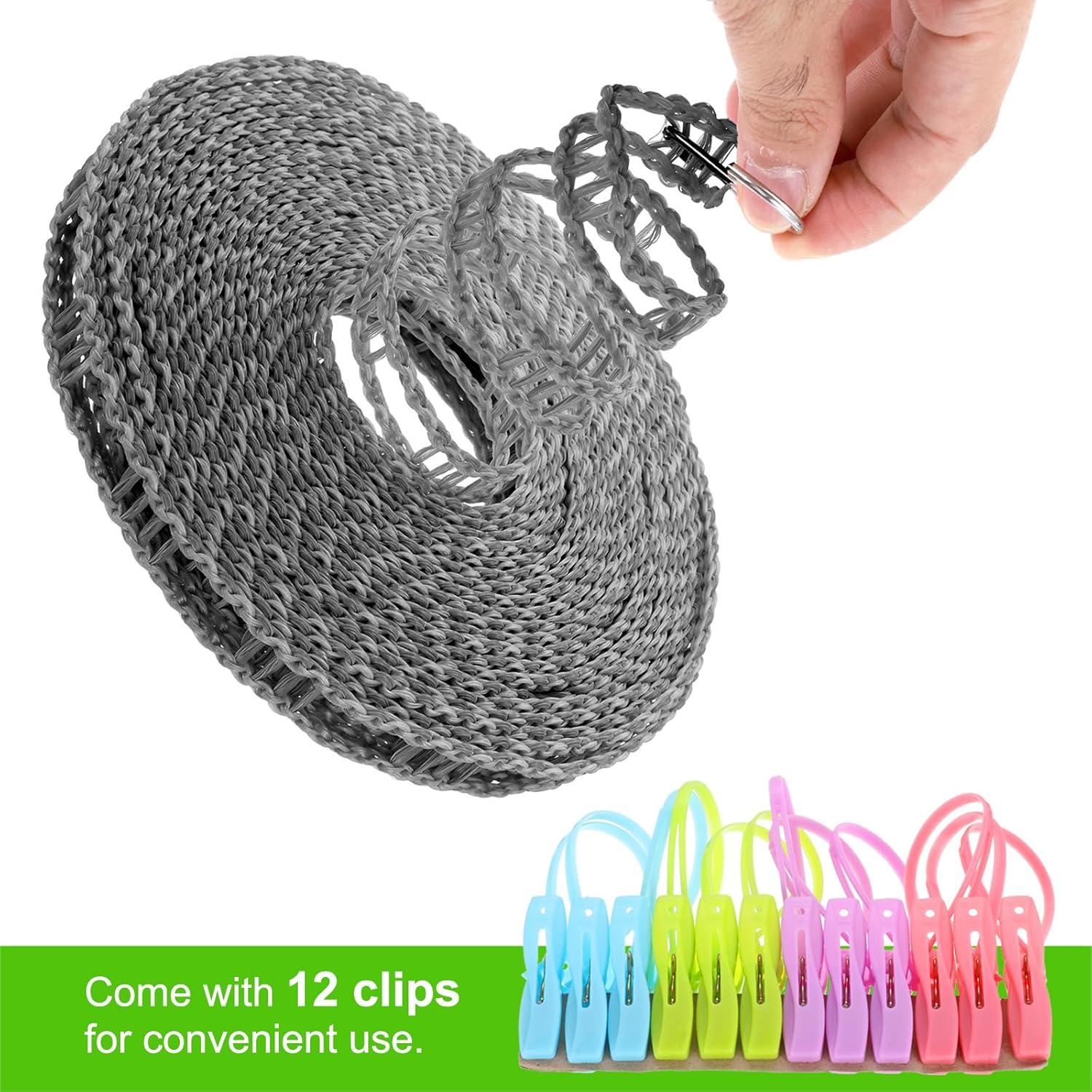 Cuerda de Secado Portátil uxcell 8m Antideslizante con 12 Clips