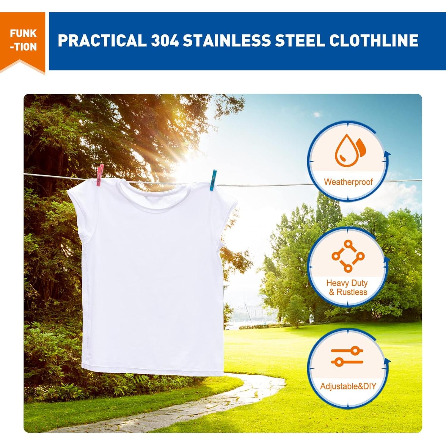 Cable de Ropa Portátil MAGZO 9.14m Acero Inoxidable 226.8kg