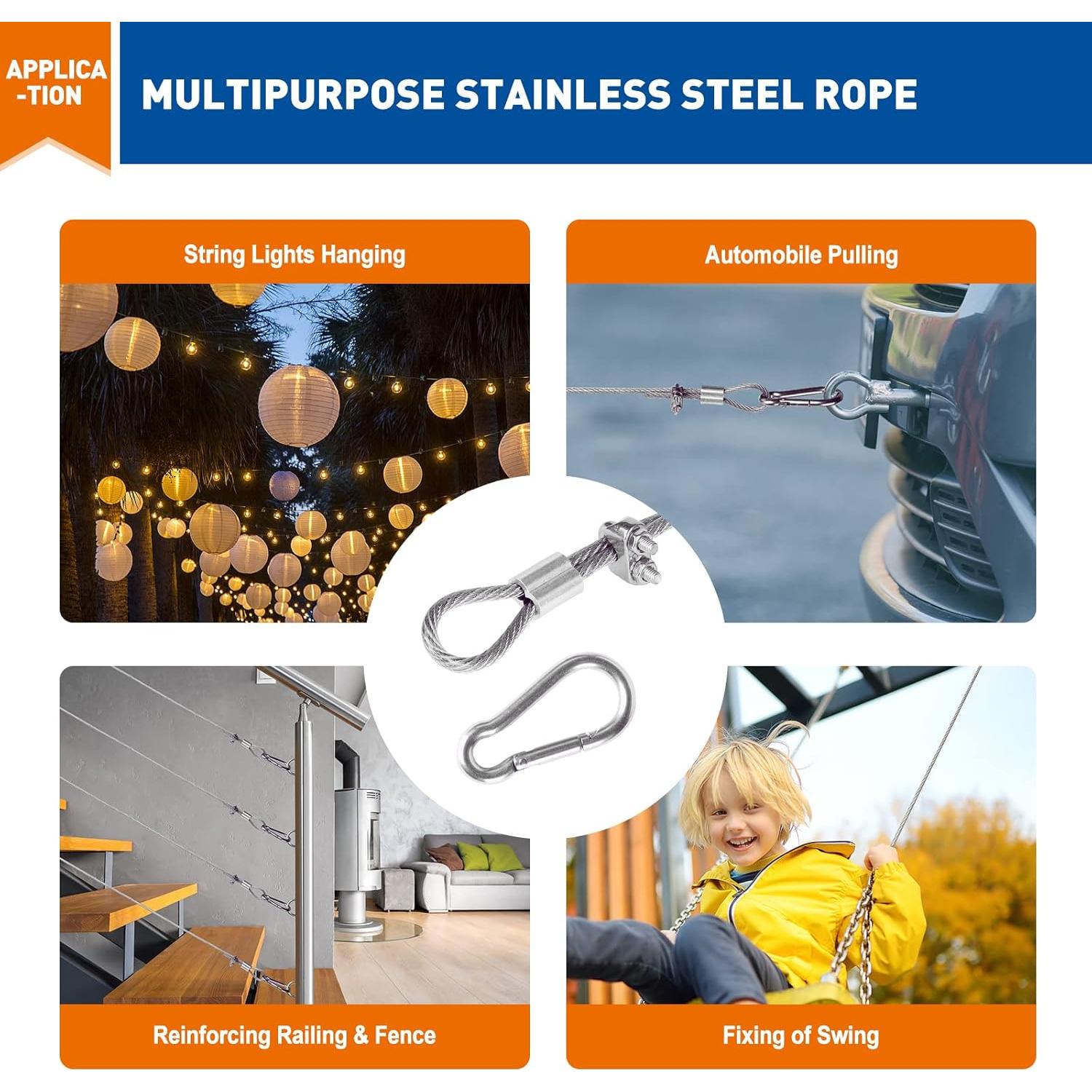 Cable de Ropa Portátil MAGZO 9.14m Acero Inoxidable 226.8kg