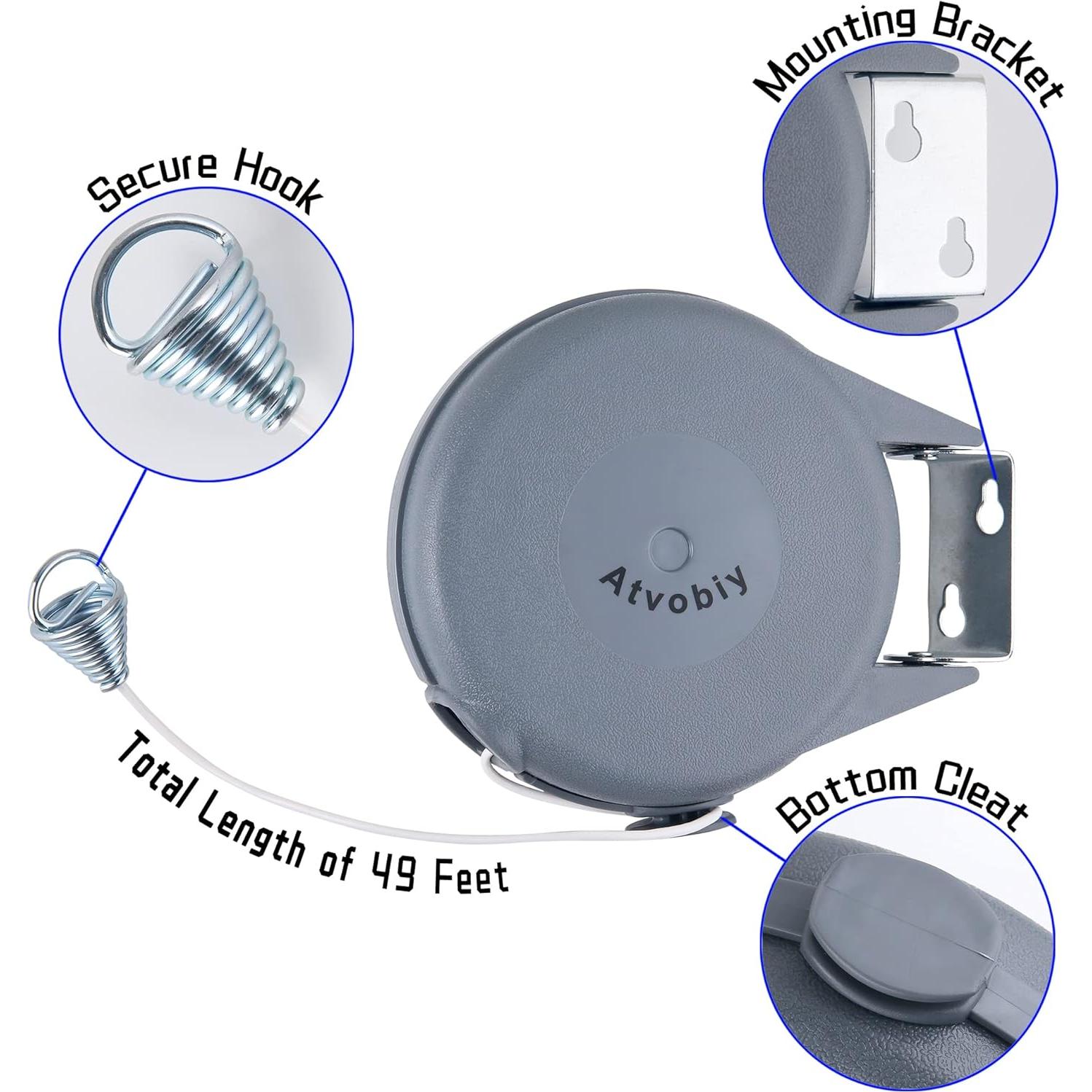 Cuerda de Ropa Retráctil Atvobiy 12.19m con 24 Pinzas