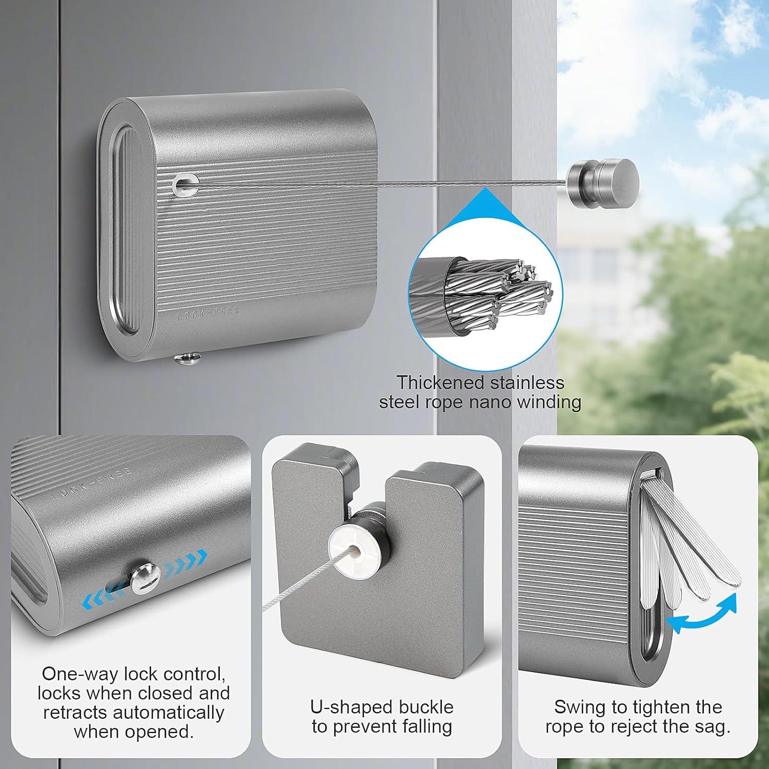 Cuerda de Ropa Retráctil Beauyist 419 cm Antisag Gris