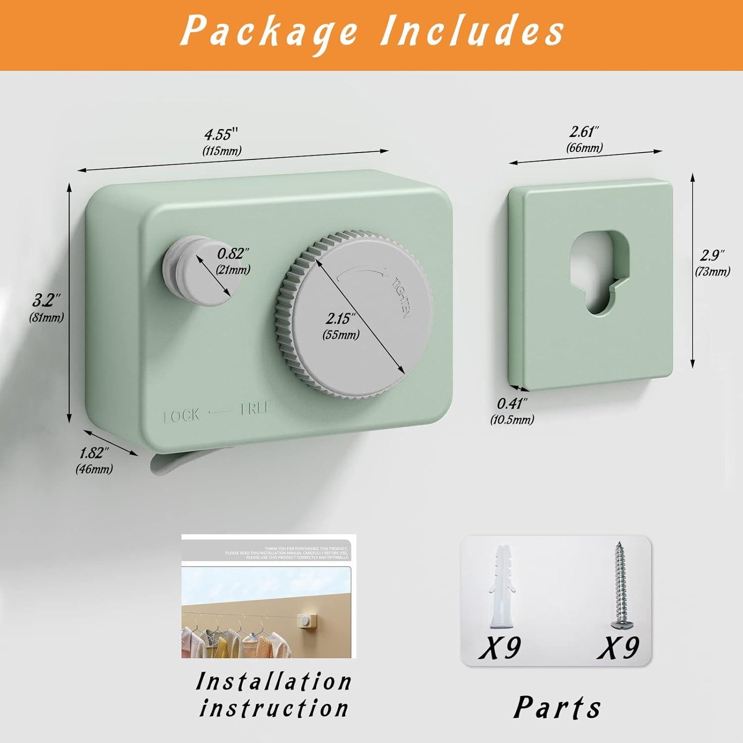 Cuerda de Ropa Retráctil Dancrul 4.2m Alta Resistencia Verde