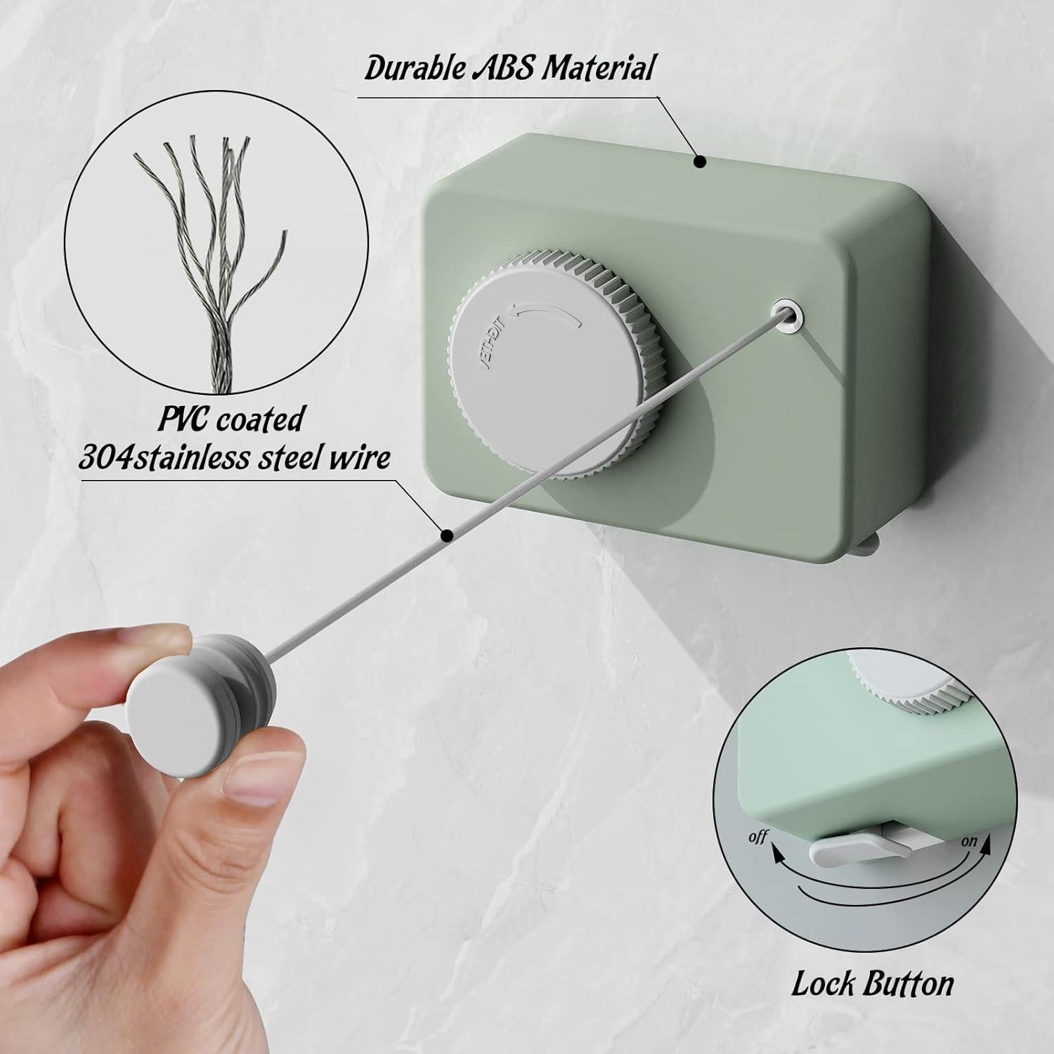 Cuerda de Ropa Retráctil Dancrul 4.2m Alta Resistencia Verde