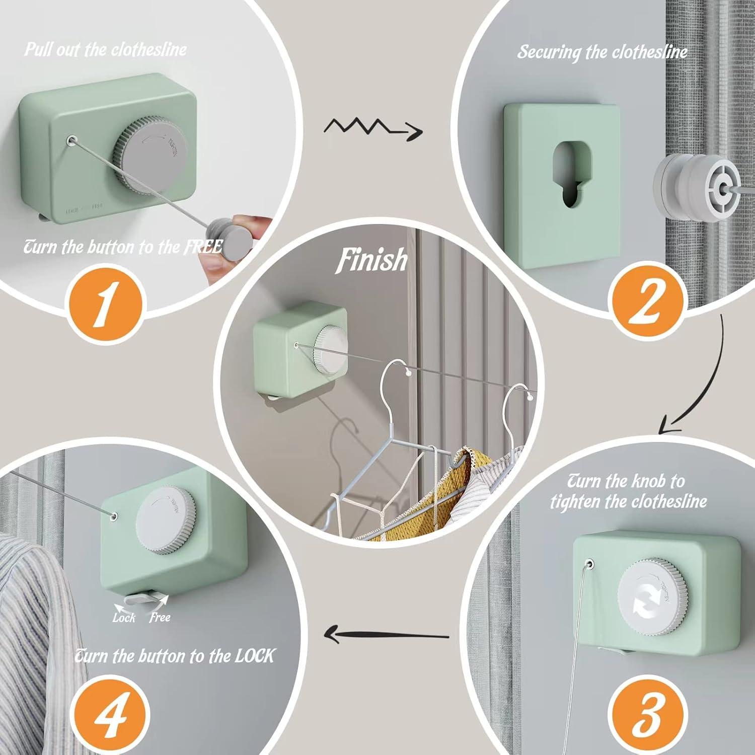 Cuerda de Ropa Retráctil Dancrul 4.2m Alta Resistencia Verde
