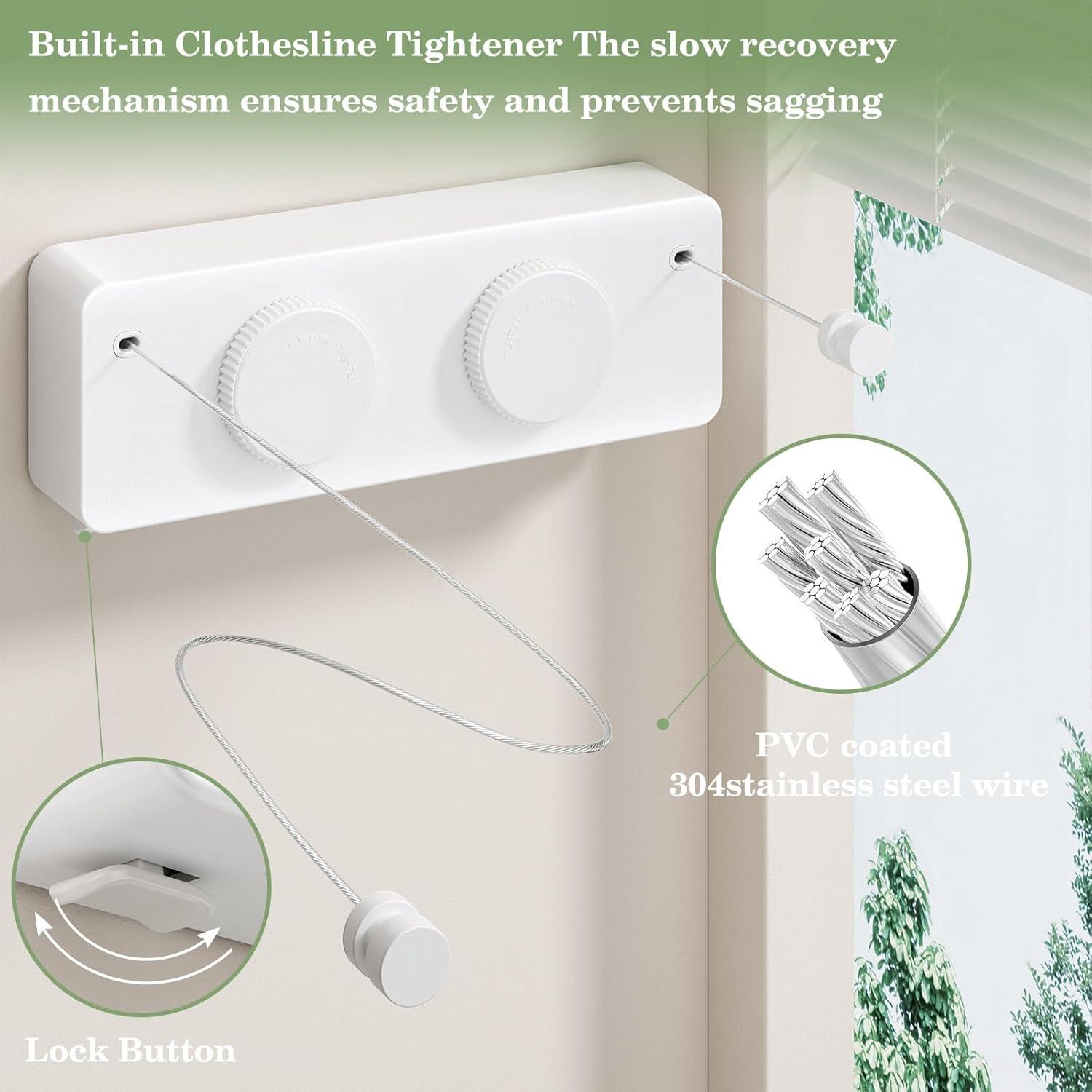 Cuerda Retráctil para Ropa Danpoo 8.4m Acero Inoxidable Ajustable