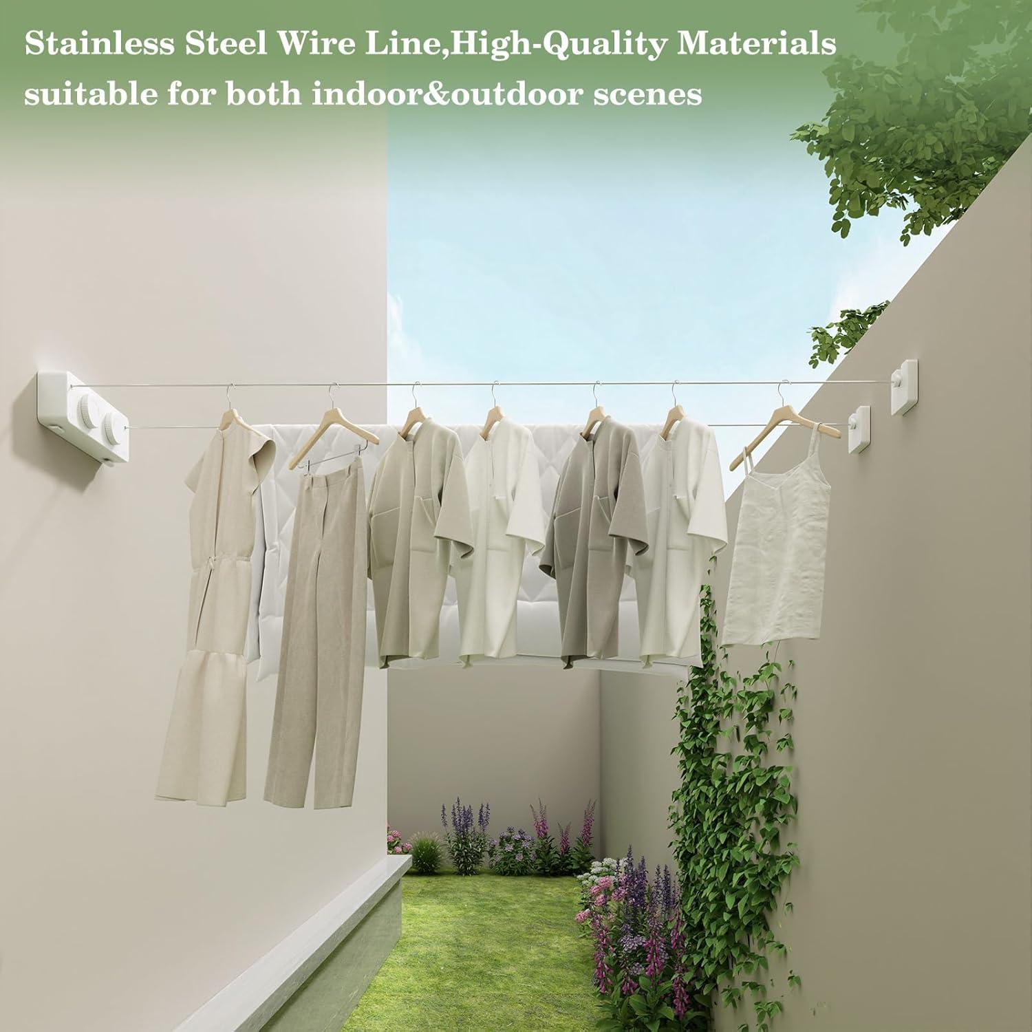 Cuerda Retráctil para Ropa Danpoo 8.4m Acero Inoxidable Ajustable