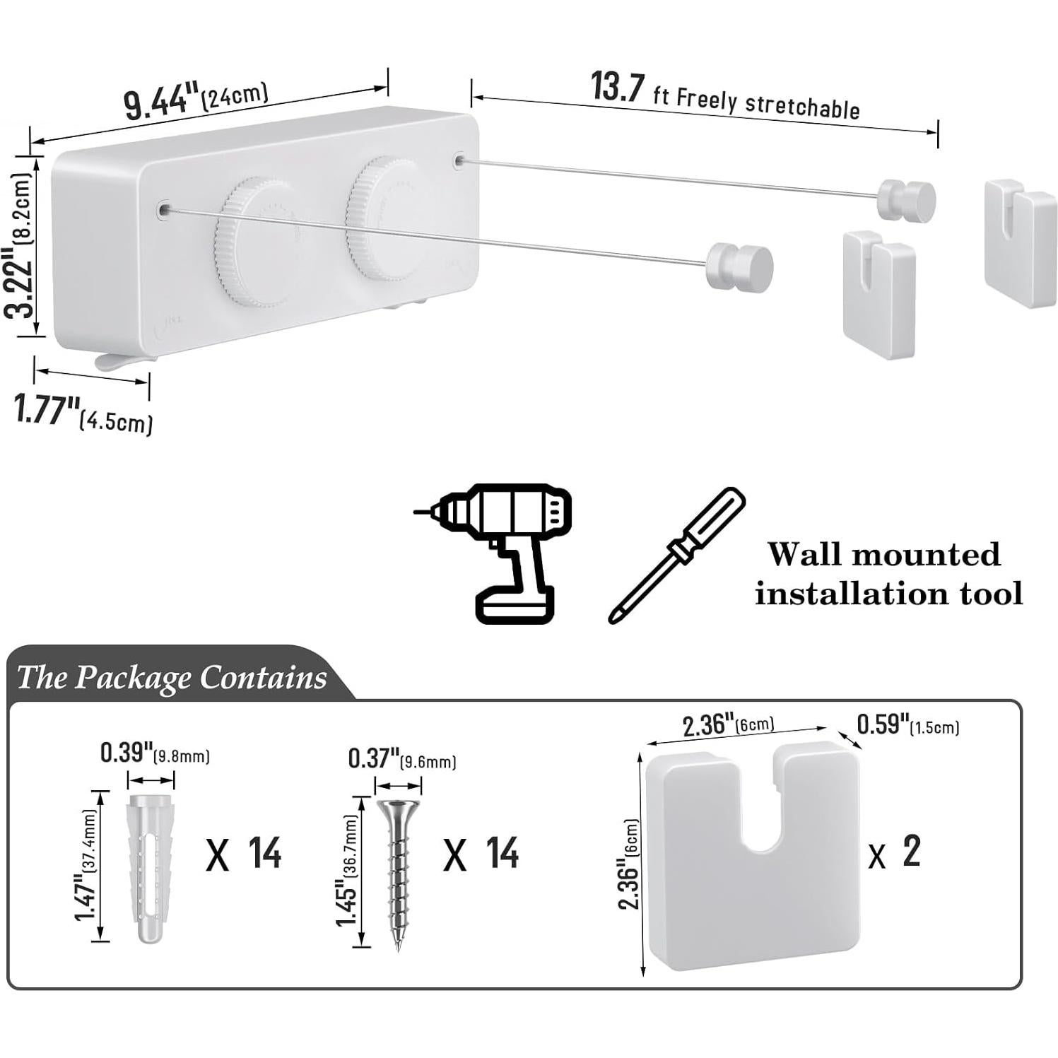 Cuerda Retráctil para Ropa Danpoo 8.4m Acero Inoxidable Ajustable