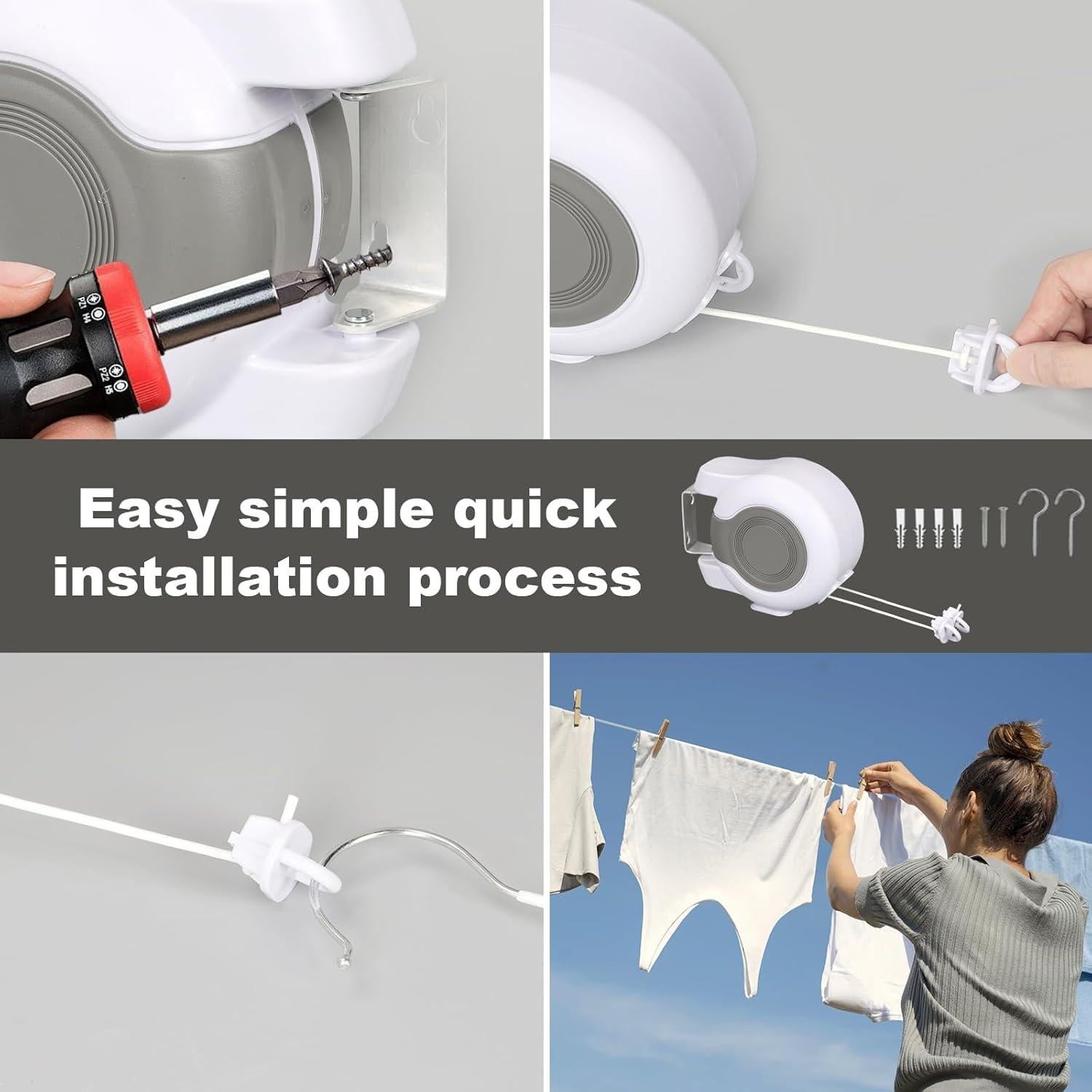 Cuerda de Ropa Retráctil MANLVCLY 14.94m Doble Alta Resistencia