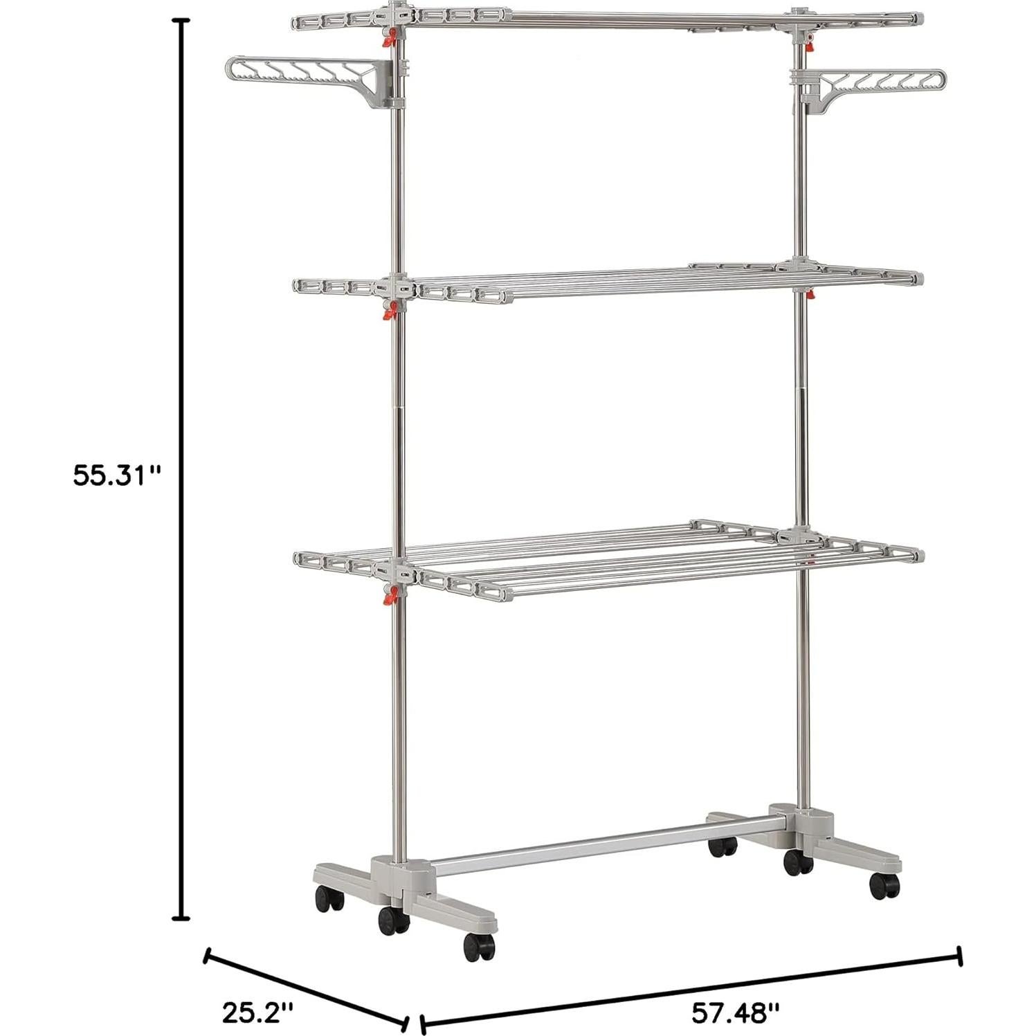 Secador de Ropa Plegable DOLEEFUN - 48 Varillas, 3 Niveles, Gris
