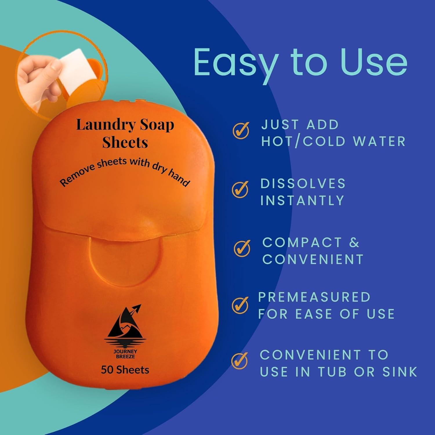 Hojas de detergente de viaje Journey Breeze 50 unidades + cuerda