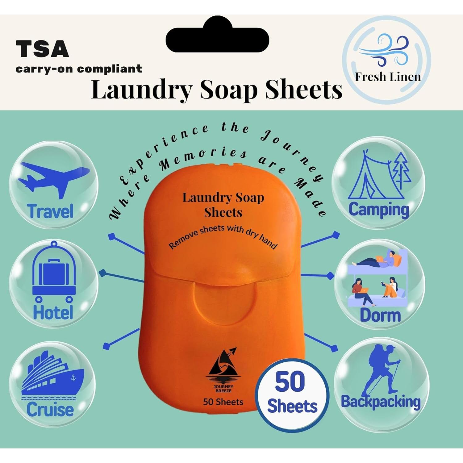Hojas de detergente de viaje Journey Breeze 50 unidades + cuerda