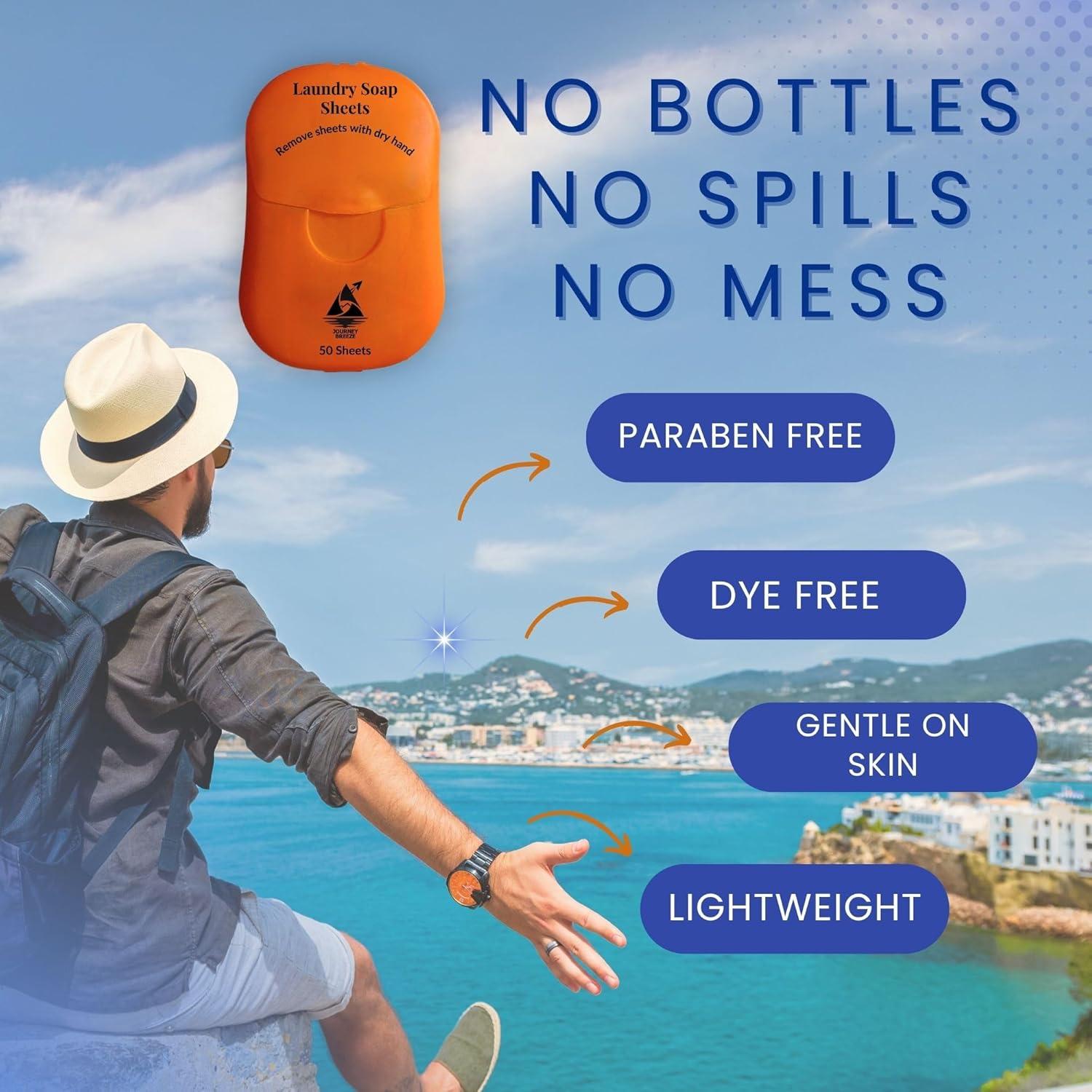 Hojas de detergente de viaje Journey Breeze 50 unidades + cuerda