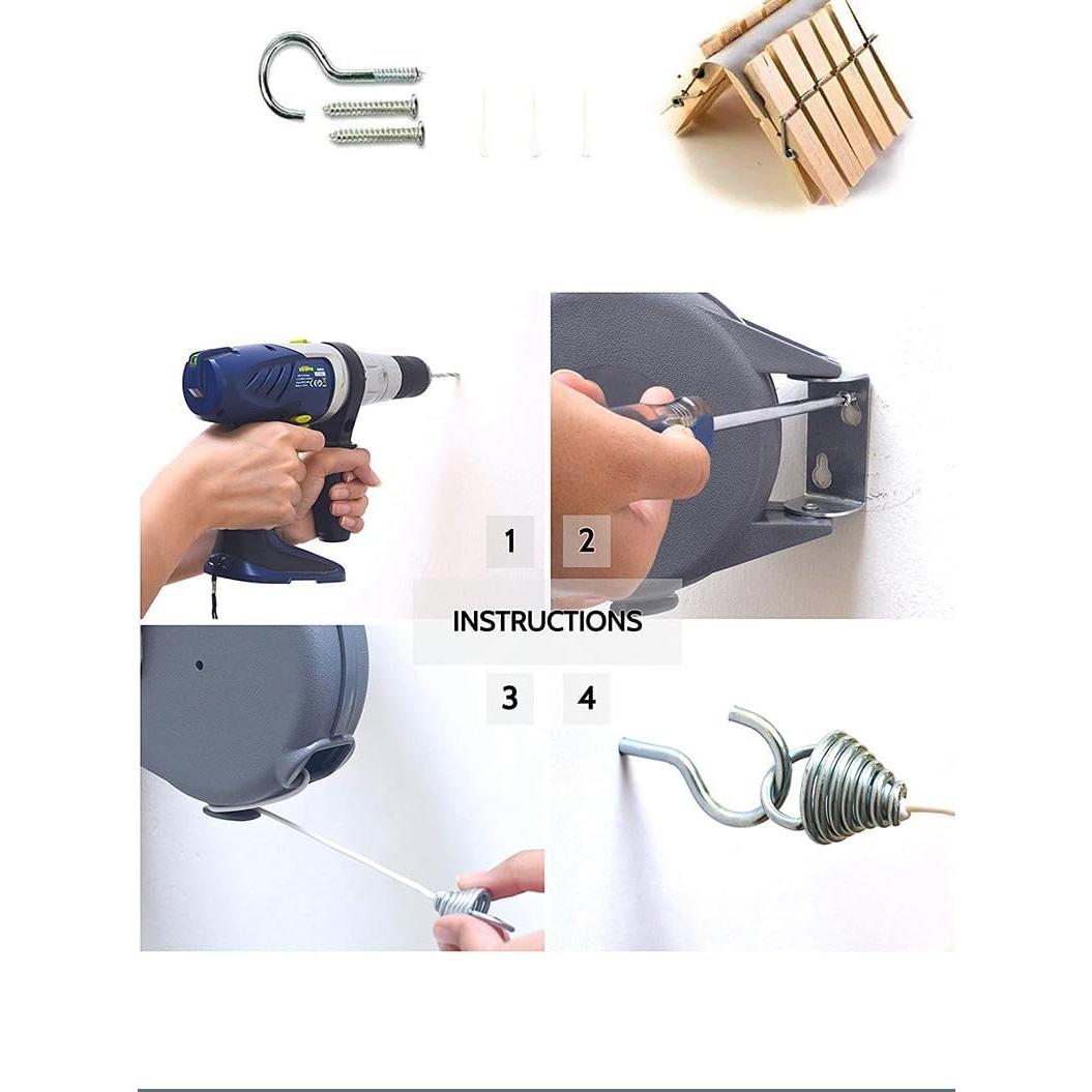 Cuerda Retráctil para Ropa 12 Metros Gris - Sensible Creations