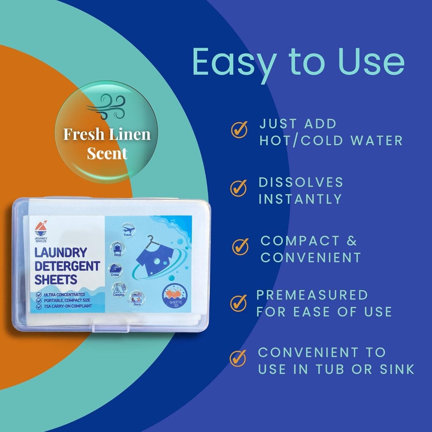 Kit de Lavandería de Viaje Journey Breeze - 30 Hojas Detergente