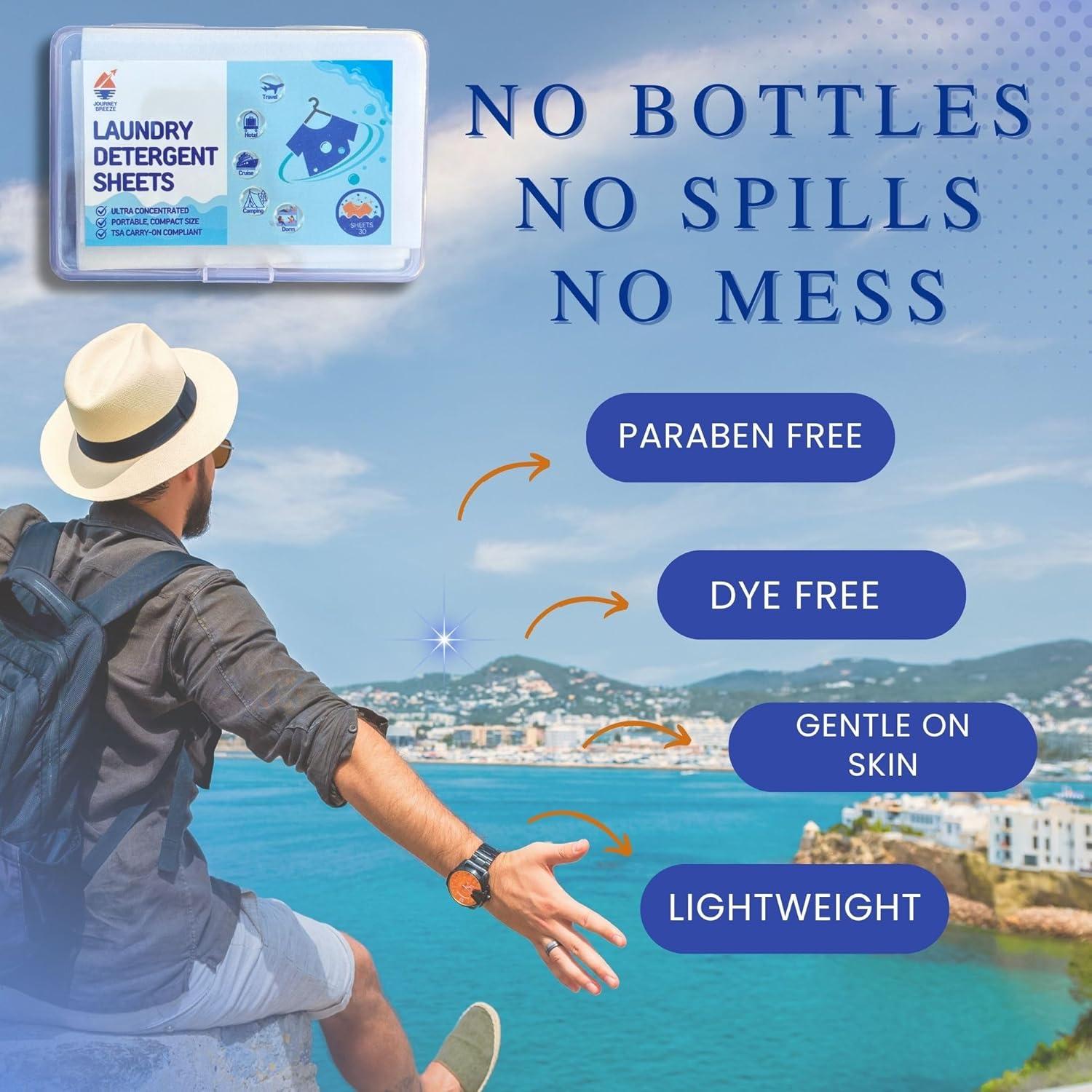 Kit de Lavandería de Viaje Journey Breeze - 30 Hojas Detergente